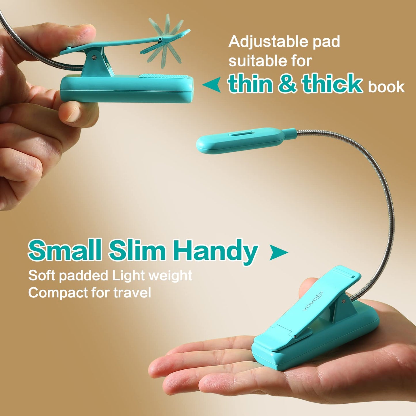 VAVOFO Clip-On Book Light for Bed & Kids, 7 LED Reading Lamp with 9-Level Warm/Cool/Daylight, Eye-Care Light, Power Indicator (Blue)