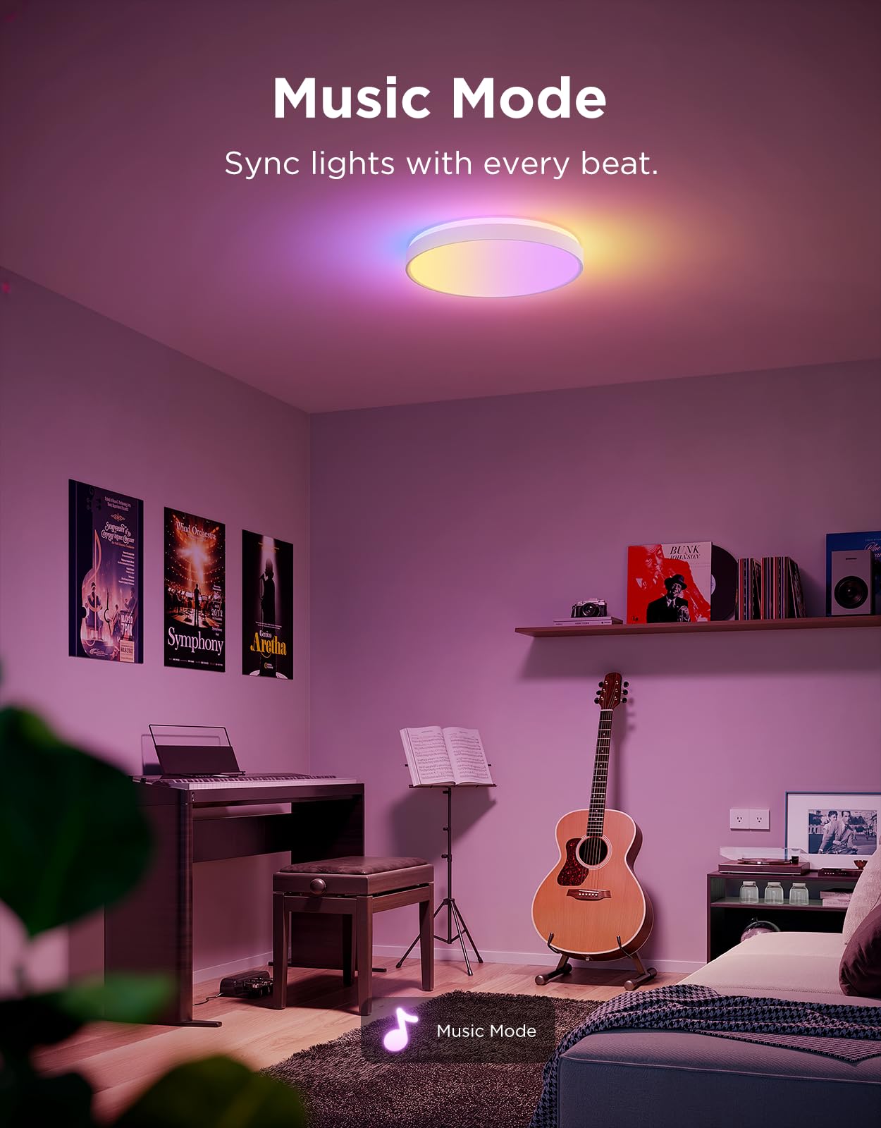 Govee Smart RGBIC LED Ceiling Light 15" 4300LM, Flush Mount, Dimmable 2700K-6500K, DIY Colors, Matter Compatible, Bedroom & Living Room