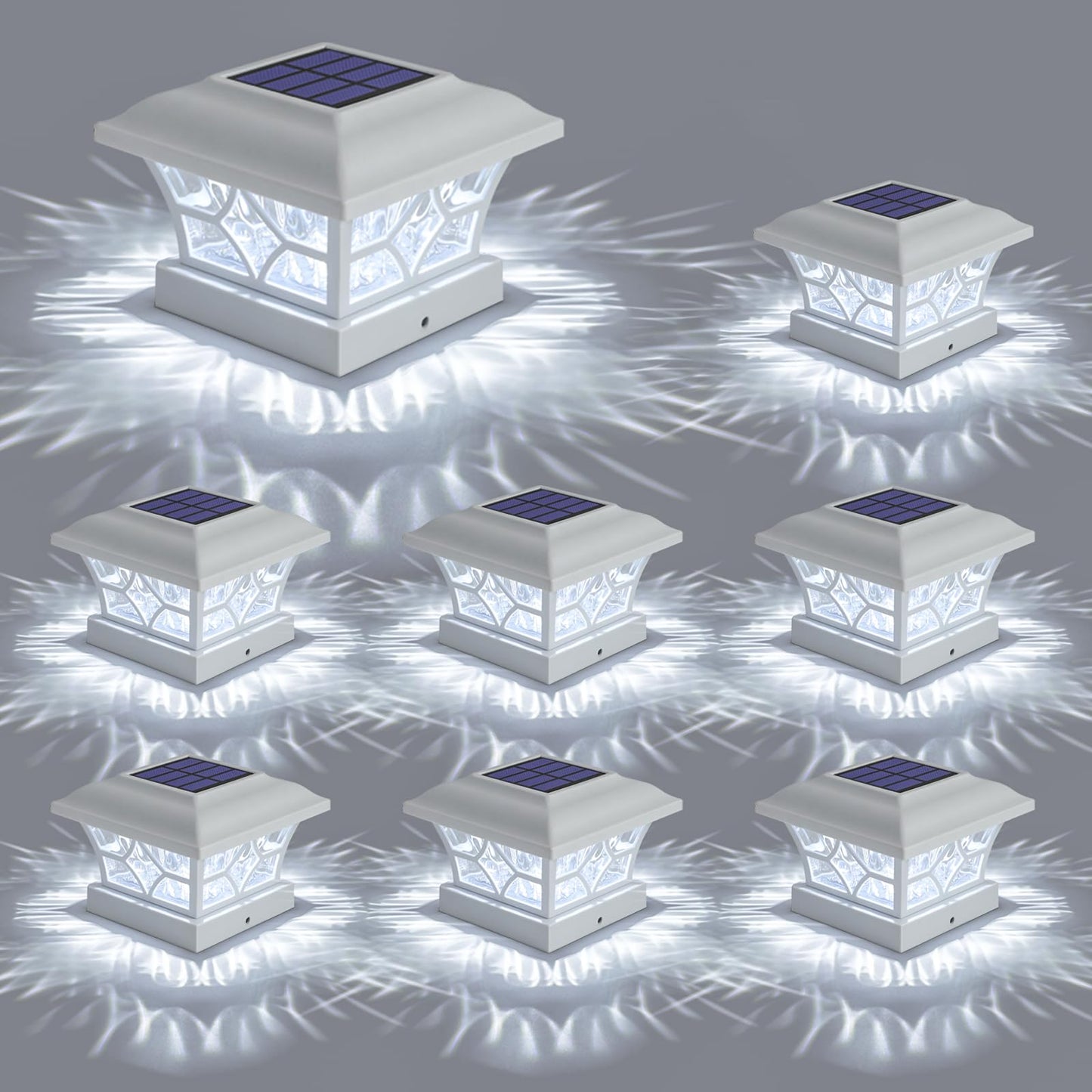 APONUO 8-Pack Solar Post Cap Lights for 4x4, 5x5, 6x6 Fences – Larger, Long-Lasting 1000mAh Battery, 2 Modes, IP64 Waterproof (White)