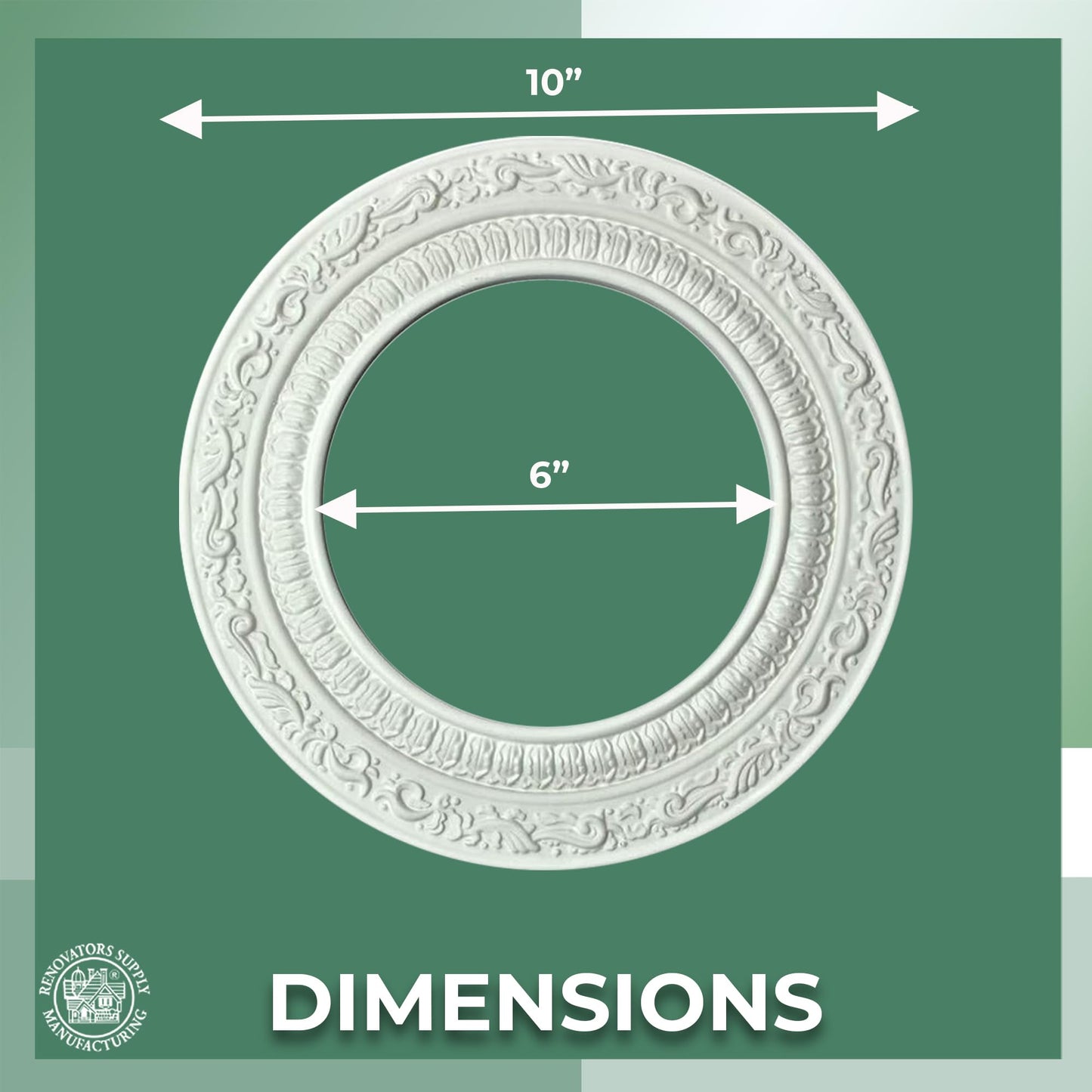 Renovators Supply 6" White Urethane Recessed Spot Light Trim & Decorative Ceiling Medallion, Water-Resistant, Pack of 10