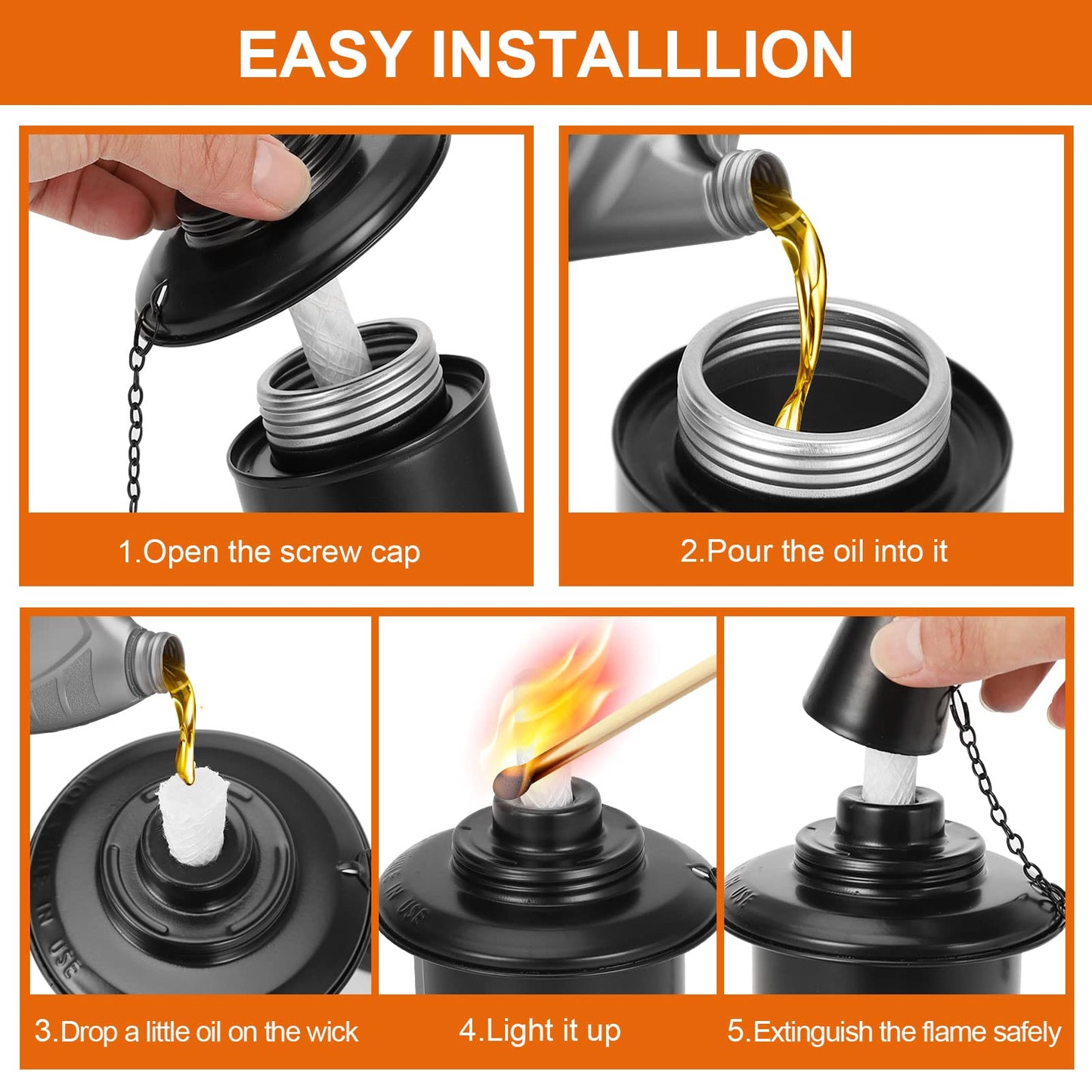 TaoTazon 12oz Torch Replacement Canisters – Refillable Bamboo Lantern Torches for Yard, Patio, Garden, Deck, Party & Landscape