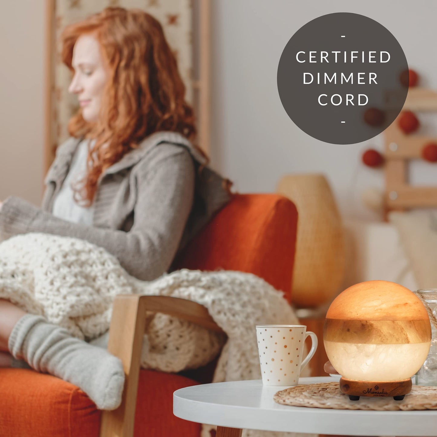 MONSALIS Dual Illumination Himalayan Salt Lamp – Round Globe Pink, White & Grey Crystal with Dimmer & Adjustable Glow Night Light