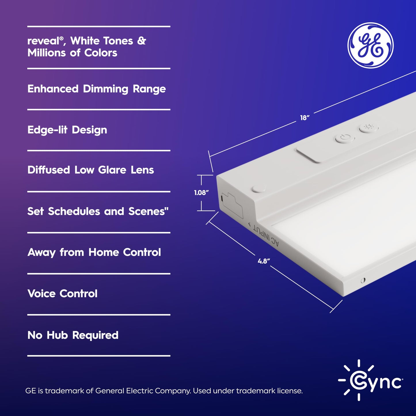 **GE Cync Reveal HD+ Smart Undercabinet Light, Color-Changing Wi-Fi Kitchen Light, Works with Alexa & Google, 18-Inch Bar**