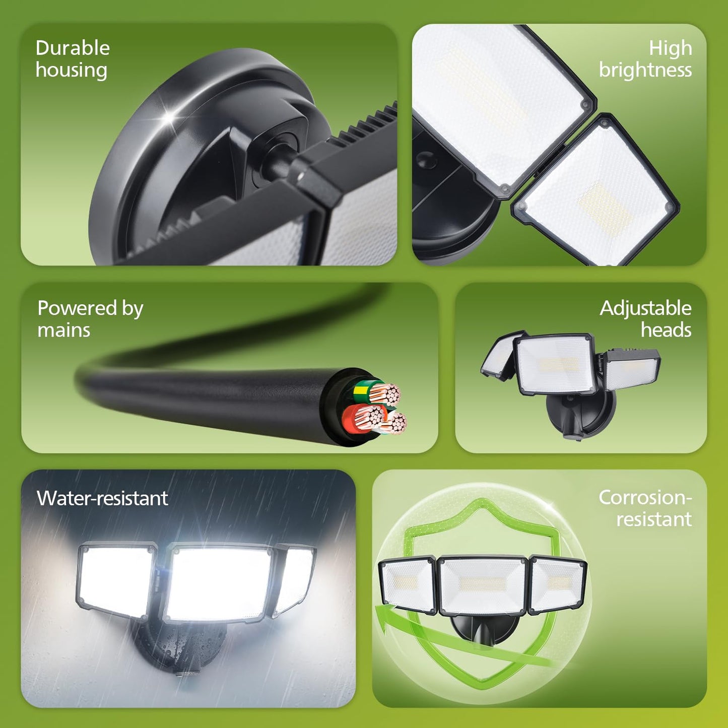 Philips 72W 7400LM LED Outdoor Flood Light, 3 Adjustable Heads, Switch Controlled, Waterproof Aluminum Security Light, 5000K Daylight