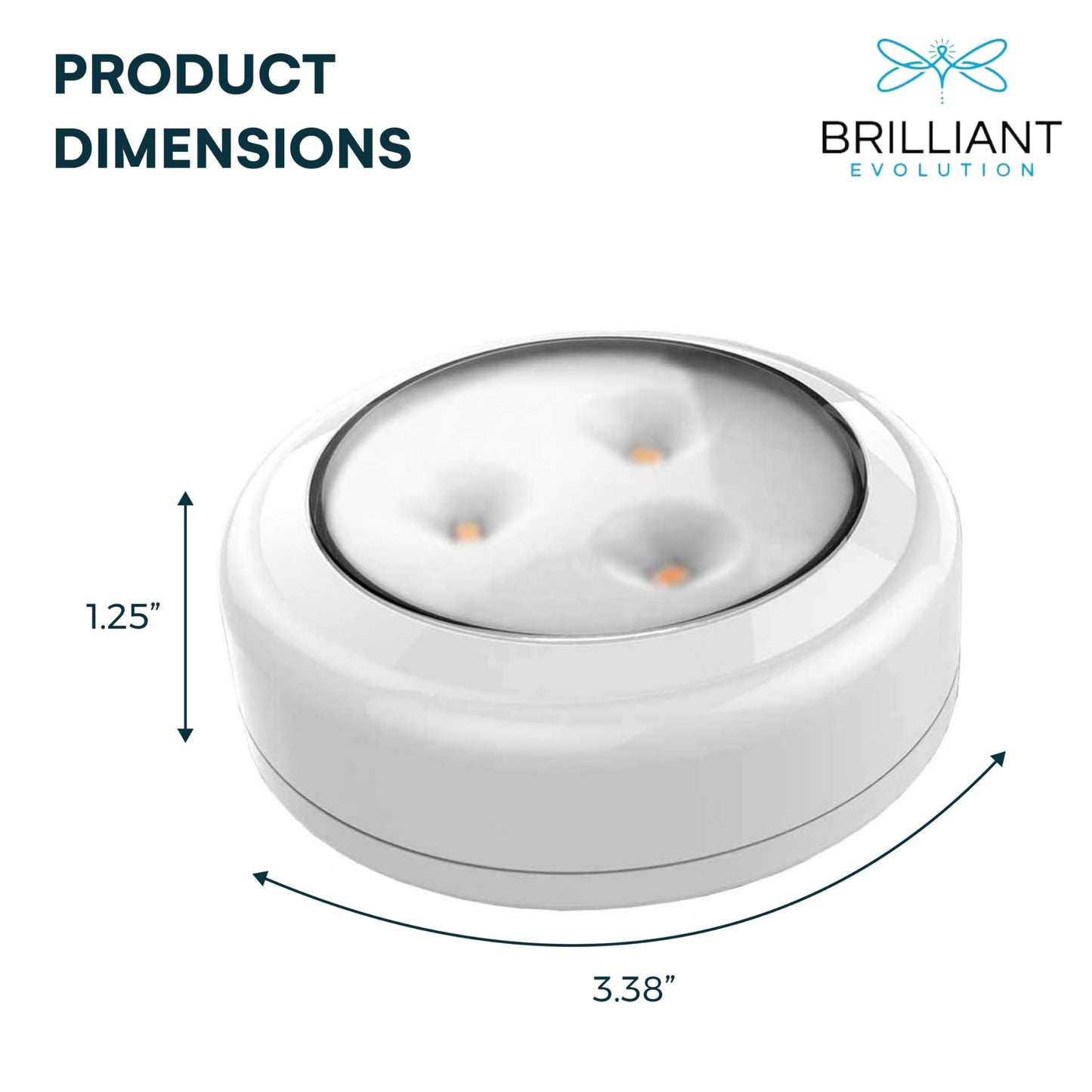 Brilliant Evolution 6-Pack Stick-On LED Push Lights with Remote – Battery Operated Puck Lights for Kitchen, Closet, Cabinet, Counter