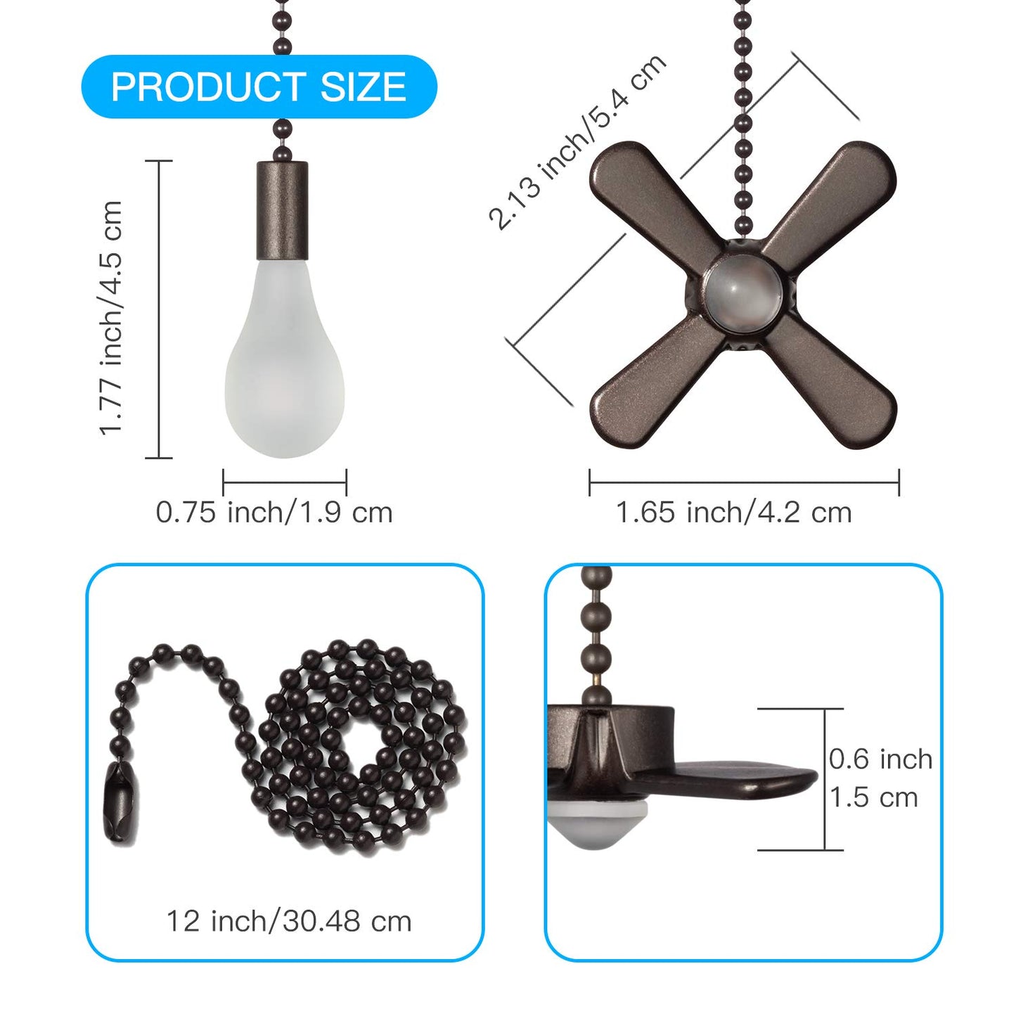Ceiling Fan Pull Chain Set, 4 Beaded Ball Pendants, 8 Loop Connectors & 2 Extenders 36" – Oil Rubbed Bronze