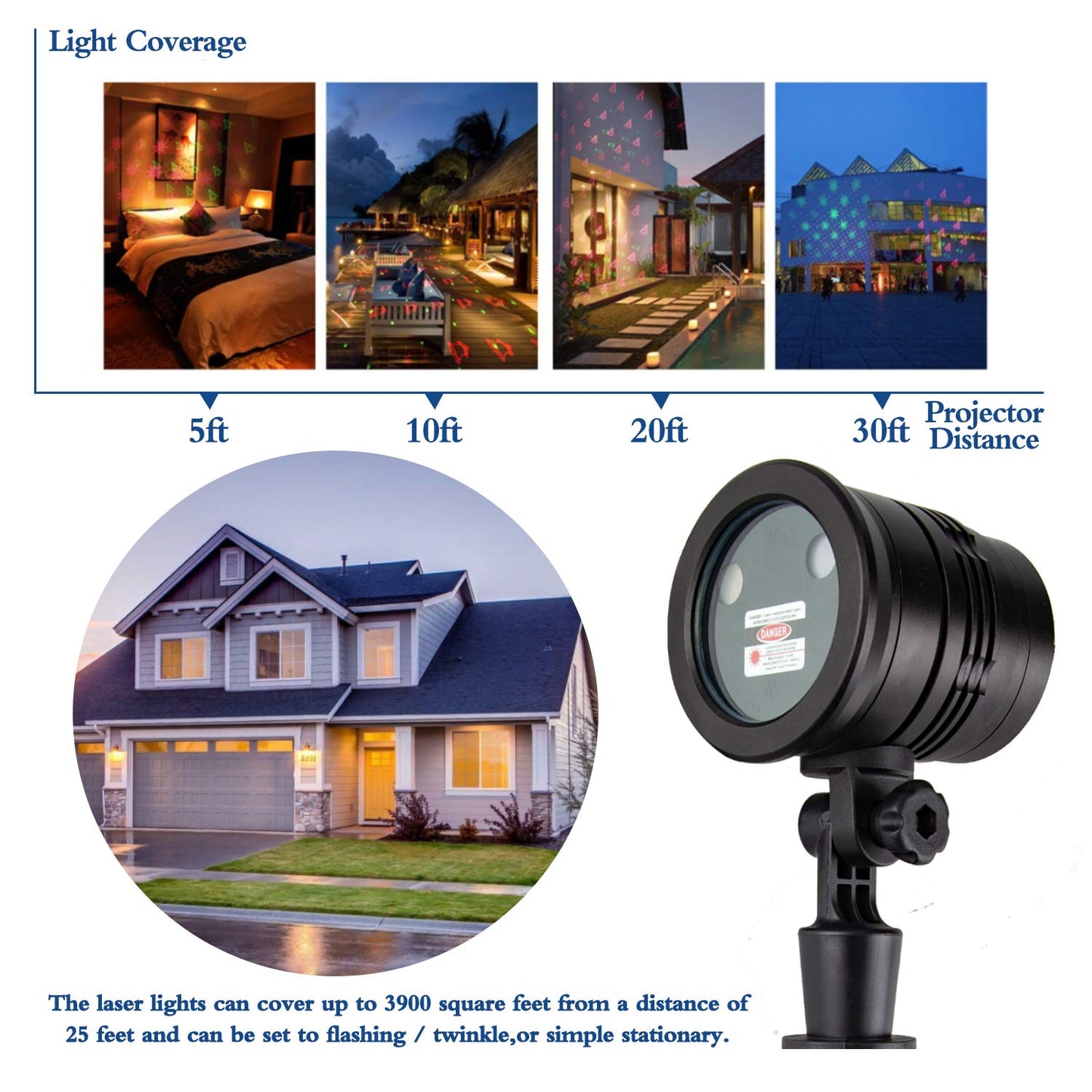 Christmas Laser Lights Projector, Red & Green Star Show Landscape Spotlight with Festive Patterns for Indoor Outdoor Garden Patio Wall