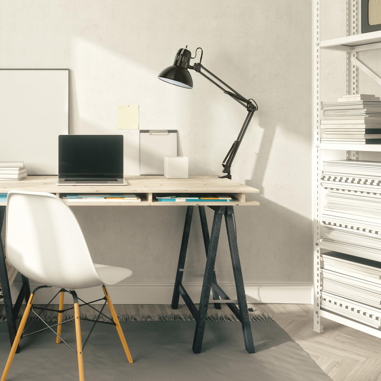 Globe Electric 56963 31.5" Multi-Joint Desk Lamp, Black Metal Clamp Light with Adjustable Swing Arm & Rotary Switch for Home Office Reading