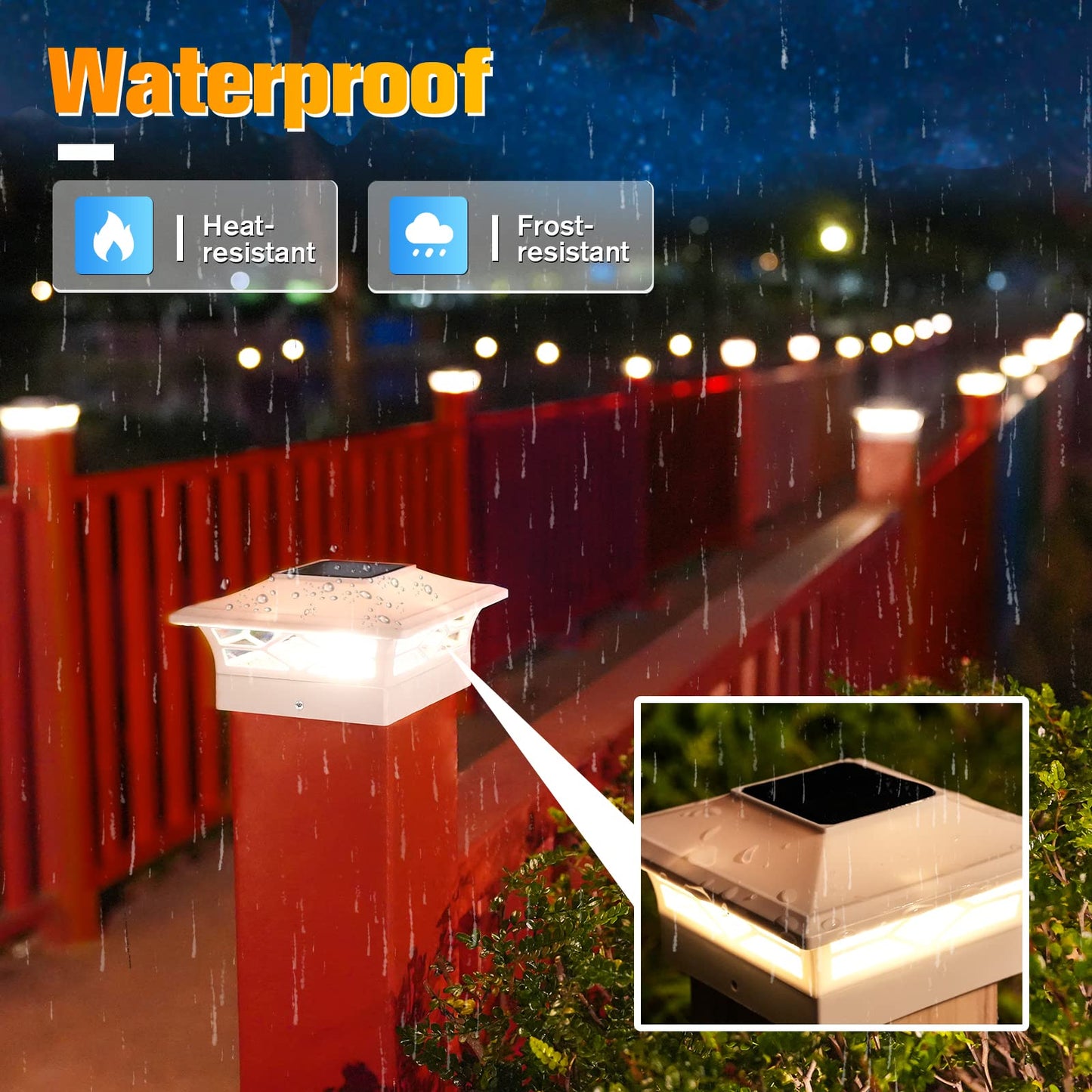 VOLISUN Solar Post Cap Lights: 6 - Pack Outdoor Deck Post Cap Lights White for Dock Fence Waterproof 2 Color Modes,4x4/6x6 Wooden/Vinyl Posts