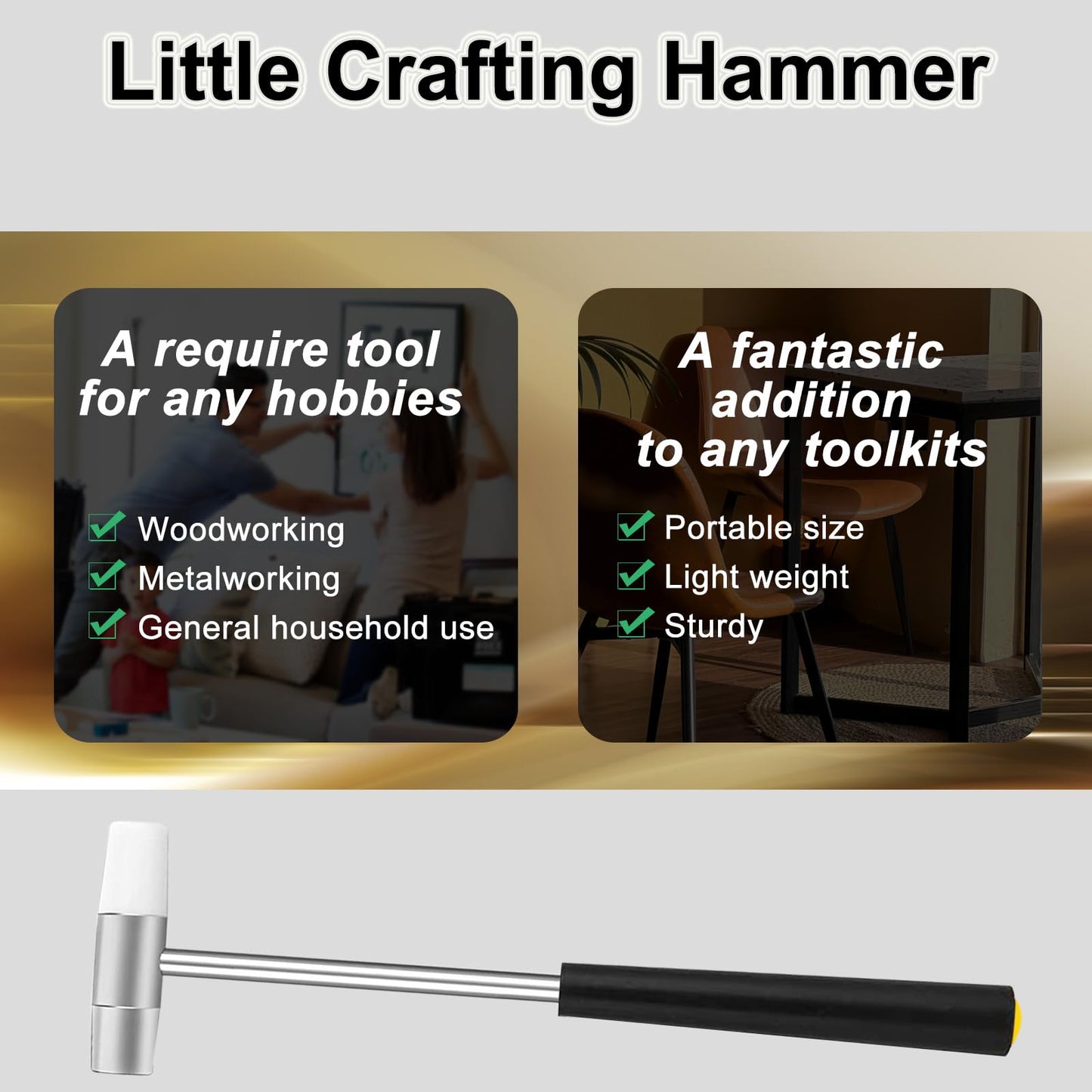 Dual Head Mini Hammer, Plastic & Metal Faces, 7" Jewelry, Craft, Woodworking, Leather, DIY, Watch, Toy & Instrument Mallet
