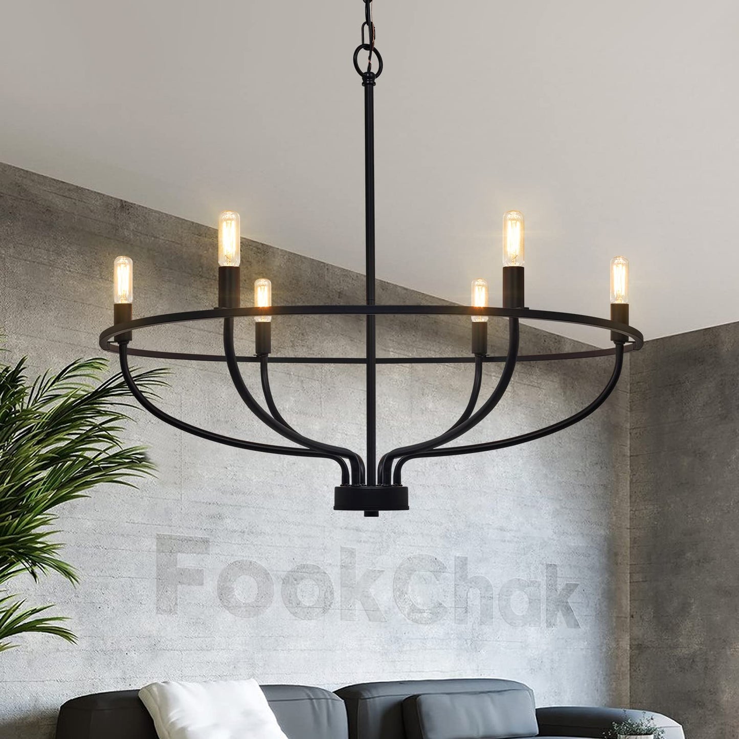 **FookChak 6-Light Farmhouse Black Chandelier, Metal Candle Dining Room Light Fixture for Kitchen, Living Room, Bedroom, Entryway, 28.54in**