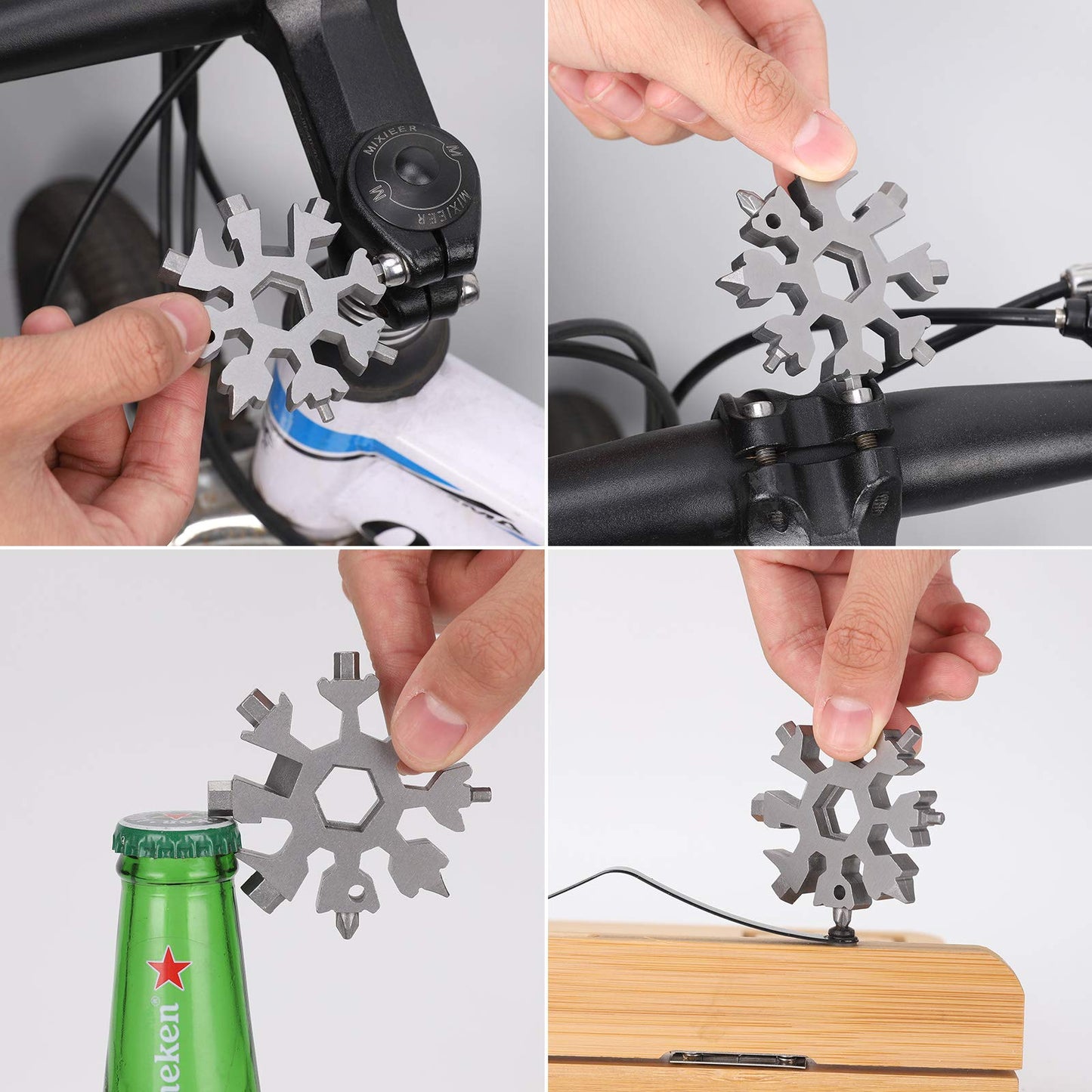 DOOGAXOO 18-in-1 Snowflake Multi-Tool, Stainless Steel Bottle Opener, Wrench & Screwdriver, Portable Outdoor Gadget, Gift for Men