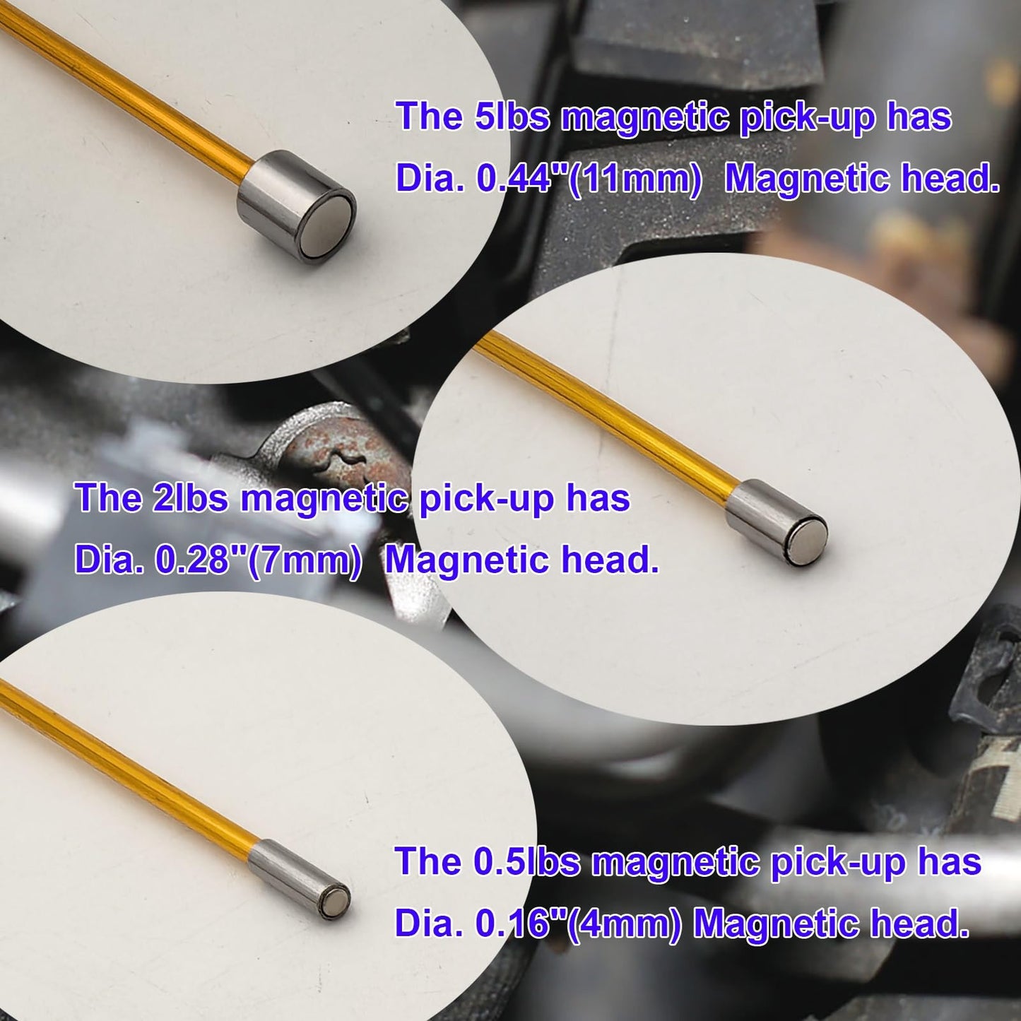 VASTOOLS Flexible Magnetic Pickup Tool Set,3 Pack, 4mm Magnet,7mm Magnet Magnet Stick, 26" Bendable Extension Magnetic Pickup 0.5lb, 2lb, 5lb