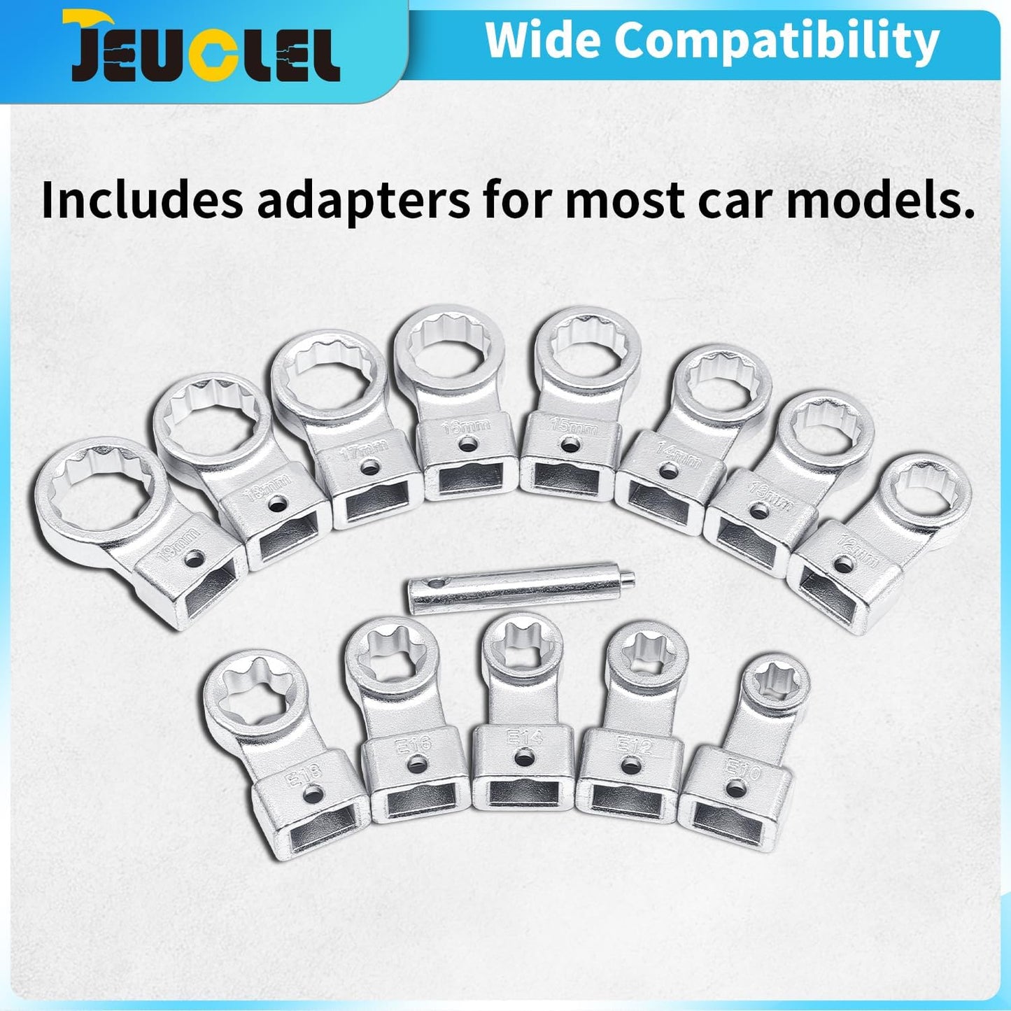 15PCS Universal Serpentine Belt Tensioner Pulley Removal Tool Kit, 12-Point 12-19mm Wrench Set for Engine Timing & Belt Nuts