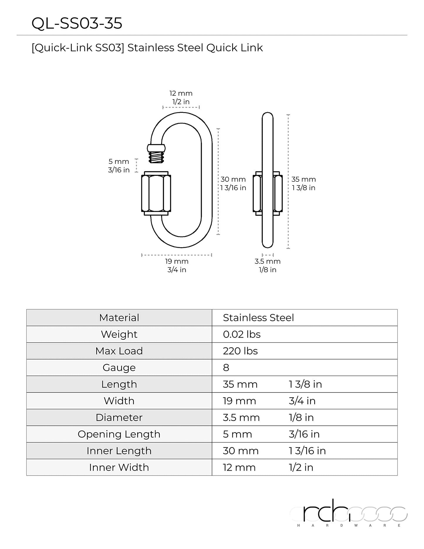 RCH Hardware QL-SS03-35 Stainless Steel Quicklink, 8 Gauge, Antique Brass (2 Pack)
