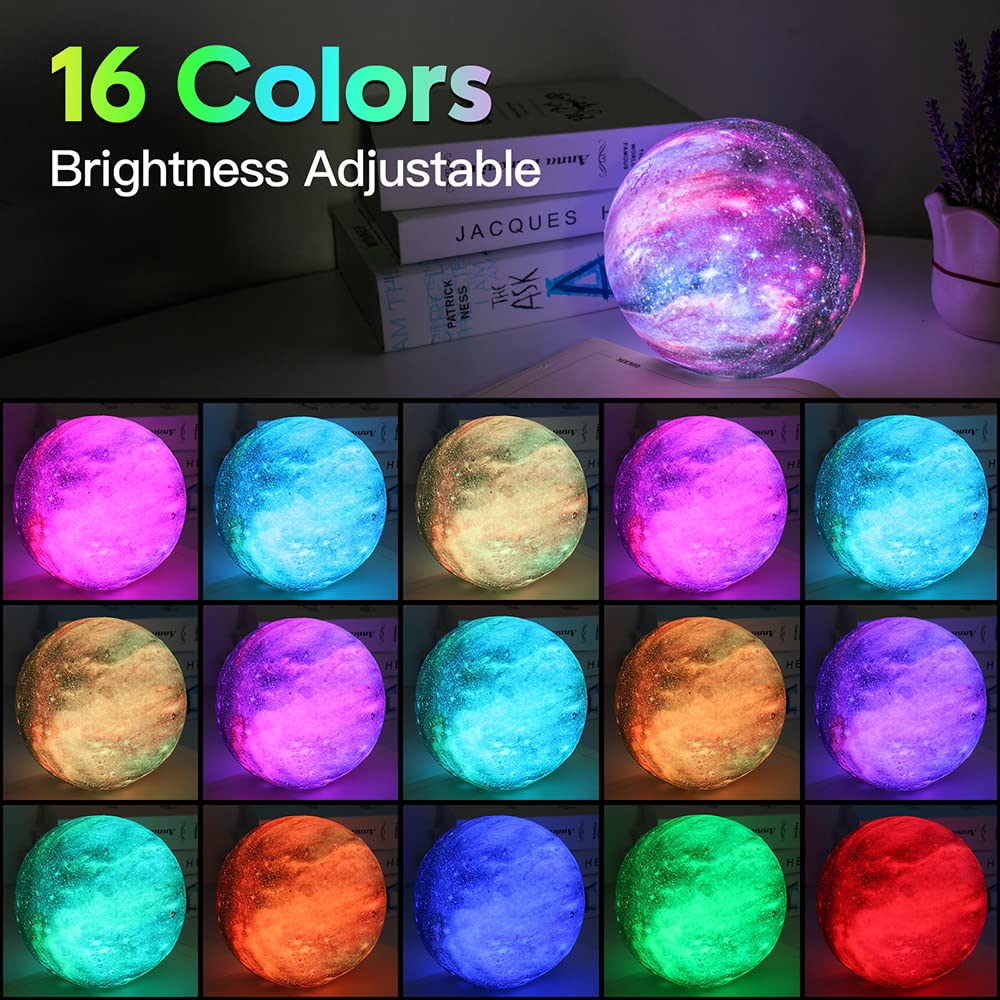 BRIGHTWORLD 5.9" 16-Color 3D Moon Lamp with Remote & Touch Control, Wooden Base, Night Light for Kids, Girls, Boys & Birthday Gifts