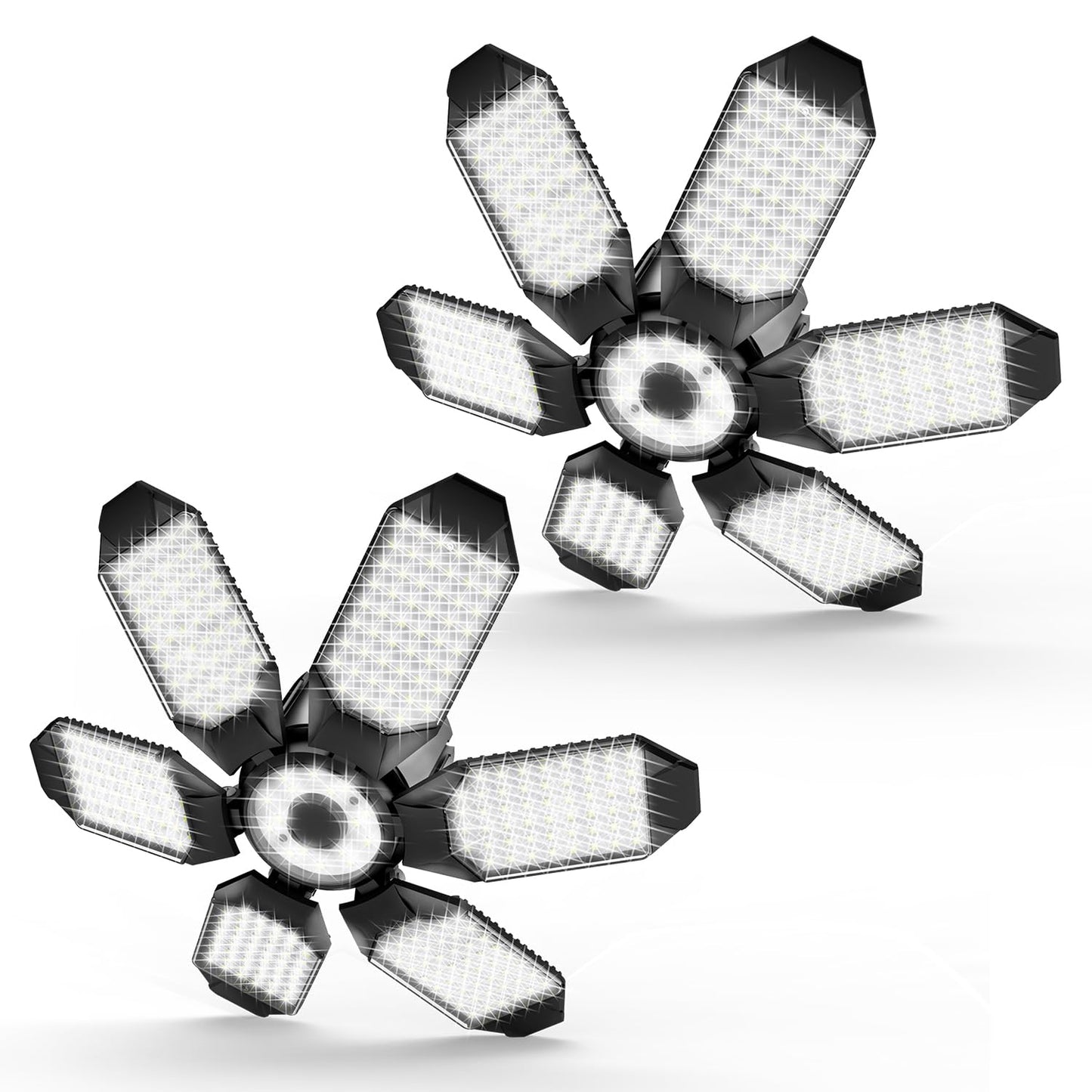 POLARPRA 2-Pack 32000LM LED Garage Ceiling Lights, 6500K, 6 Deformable Panels, E26/E27, Super Bright for Workshop & Storage