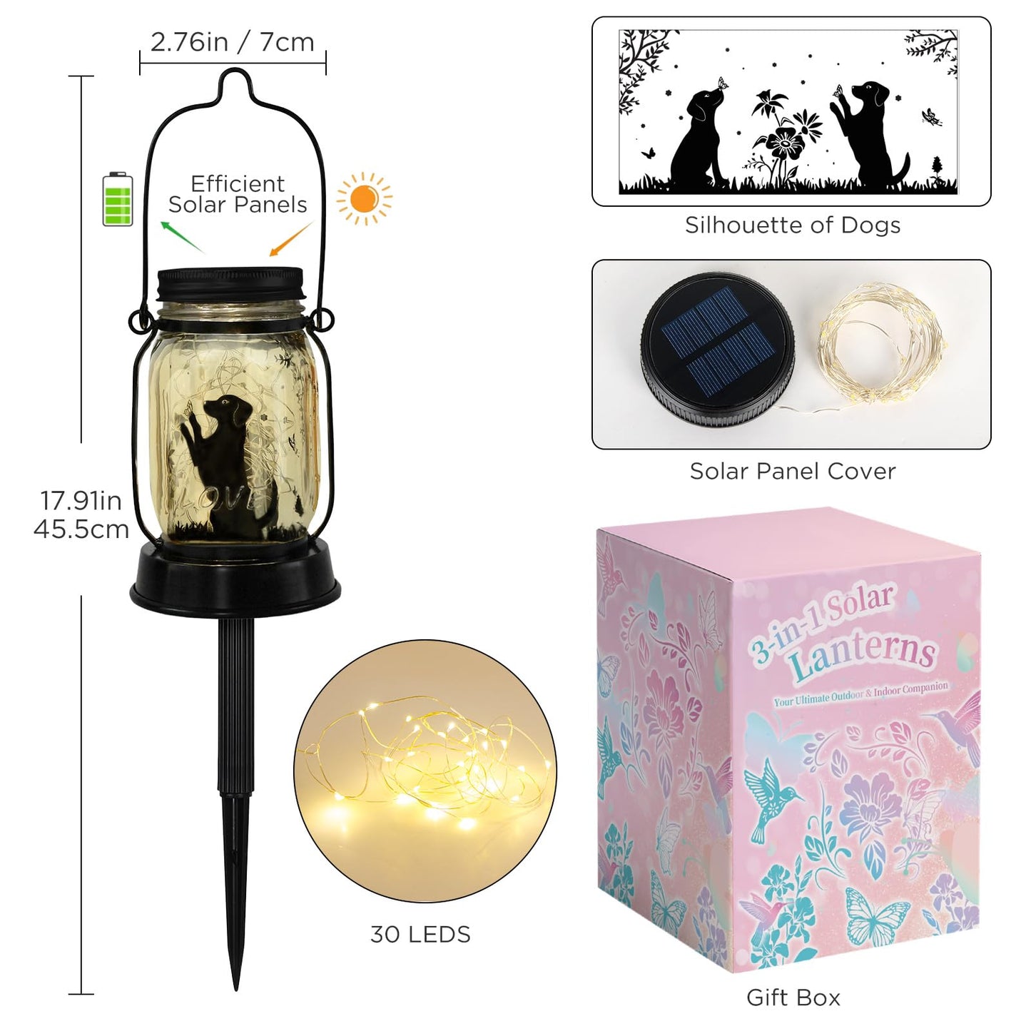 Dog Lover Gifts for Women & Moms – Butterfly Solar Dog Lanterns, Outdoor Hanging Fairy Lights, Yard Garden Patio Puppy Decor