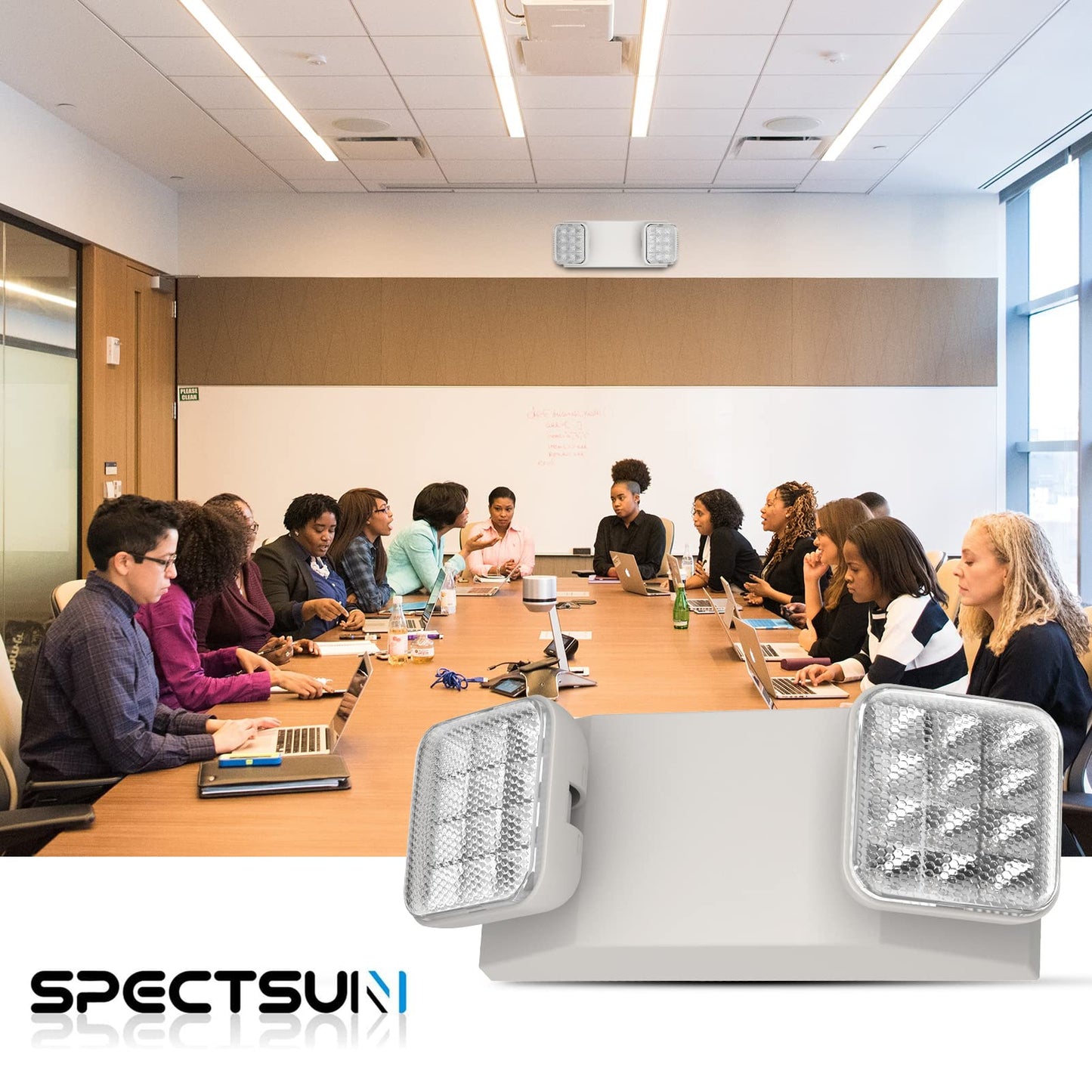 Spectsun 1-Pack Commercial LED Emergency Light, Hardwired with Battery Backup, UL 924 Certified, AC 120/277V, Adjustable Heads