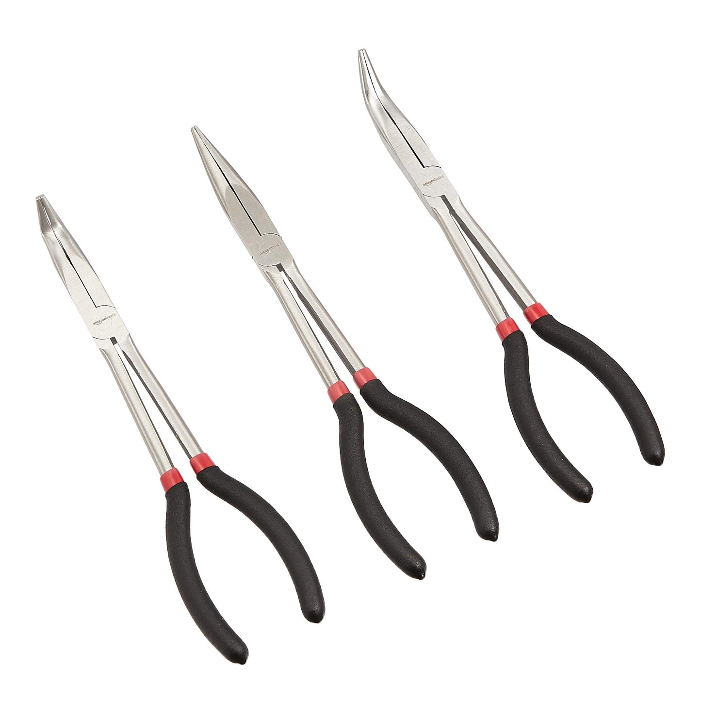 Amazon Basics Long Reach Needle Nose Pliers Tool Set, 3-Piece, Black