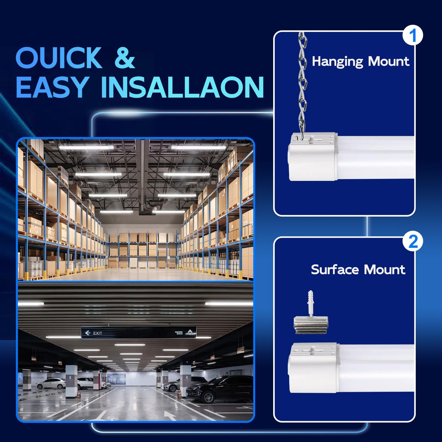 Hykolity 10 Pack 4FT Linkable LED Utility Light, 42W 4400LM 5000K Daylight, ETL, Garage/Workshop, Hanging or Surface Mount