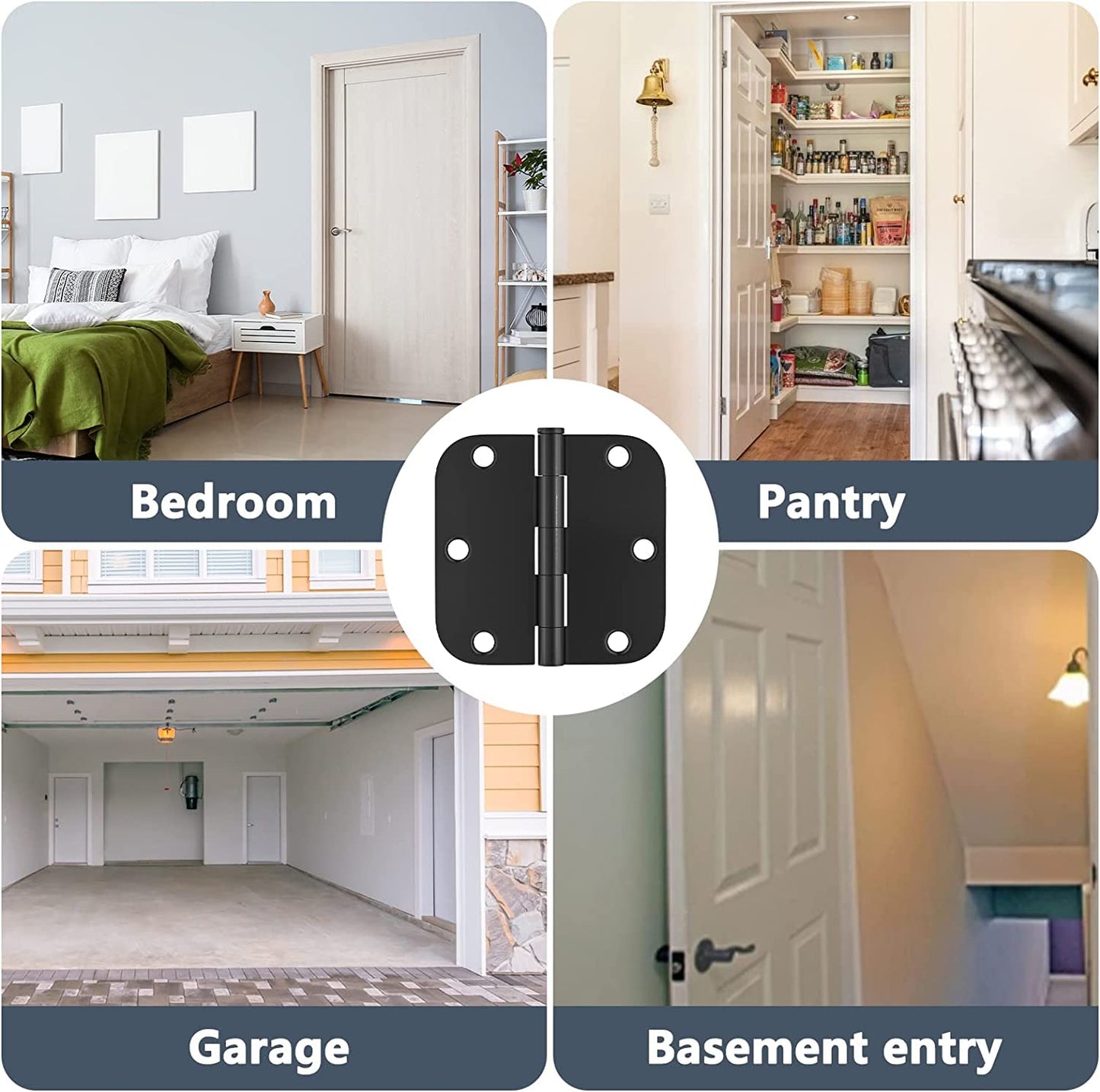 HOSOM Door Hinges 3 Pack Rounded Matte Black Door Hinge 3.5 x 3.5 inch with 5/8 Radius, Black 3 1/2 Interior Door Hinges, 3 ½"x 3 ½" Hardware