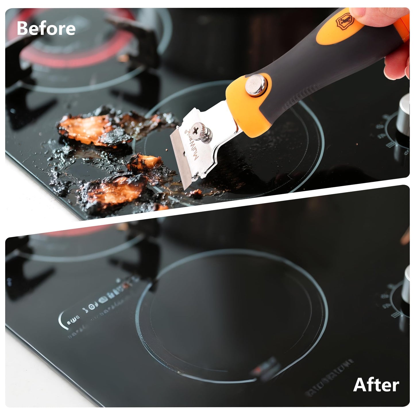 MulWark 2-Handle Razor Scraper Set with 12 Extra Blades, Extendable Heavy-Duty Tool for Paint, Glass, Windows & Oven Cleaning