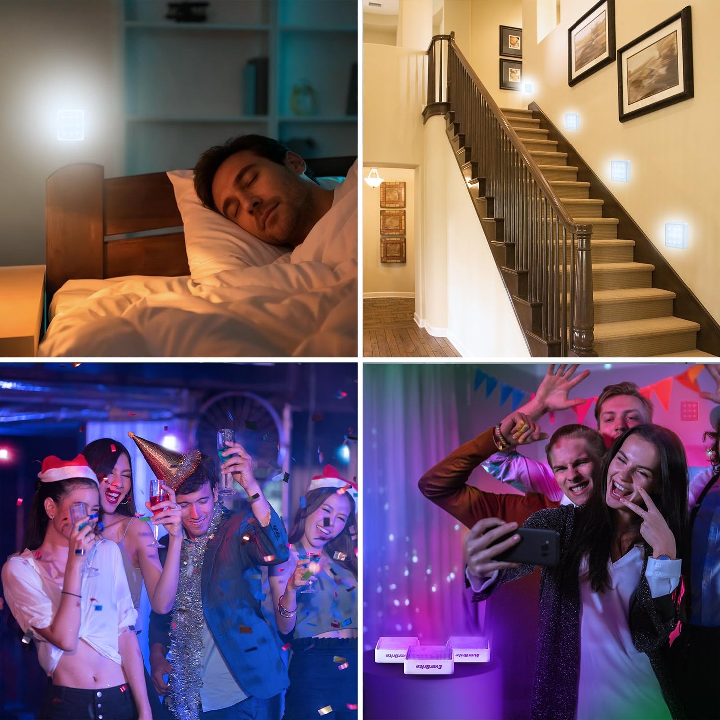 EverBrite LED Tap Lights 6-Pack, Remote-Controlled RGB Night & Closet Lights, Battery Powered, Push Lights for Indoor/Outdoor Use
