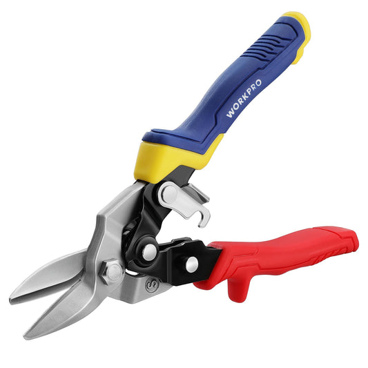 WORKPRO 8" Straight Aviation Snips, Heavy Duty Metal Cutter with Safety Latch, Non-Slip Handle, Cr-V Steel Sharp Teeth