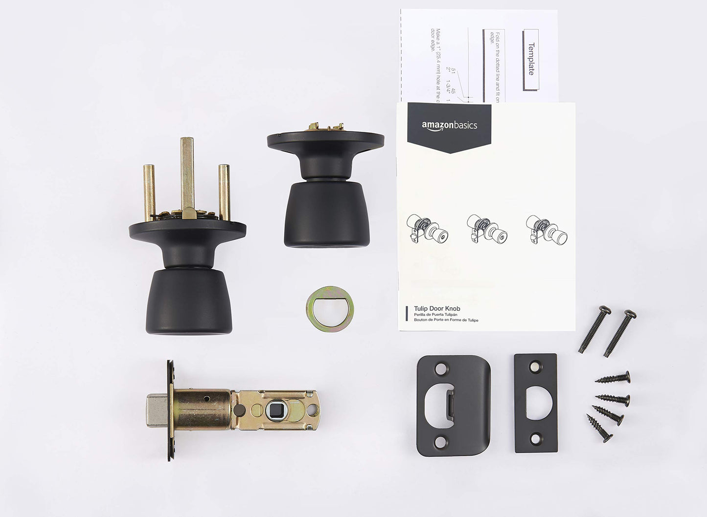 Amazon Basics Tulip Door Knob, Passage, Matte Black