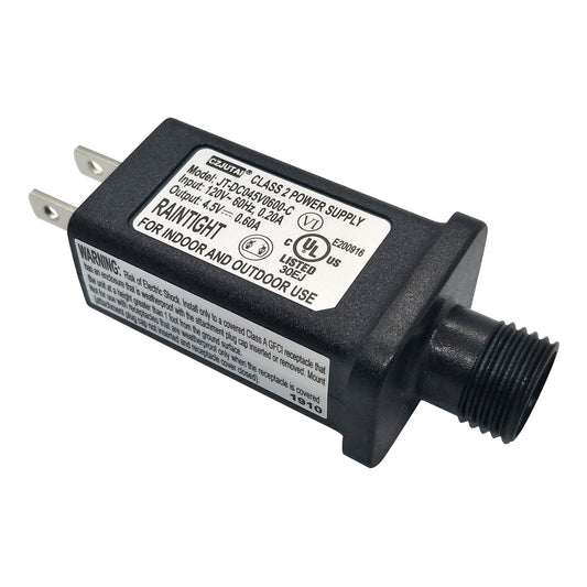 4.5V LED Controller & Transformer, Class 2 Low Voltage Power Supply, IP44 Waterproof, US Plug for Christmas & String Lights (0.6A, 1 Pack)