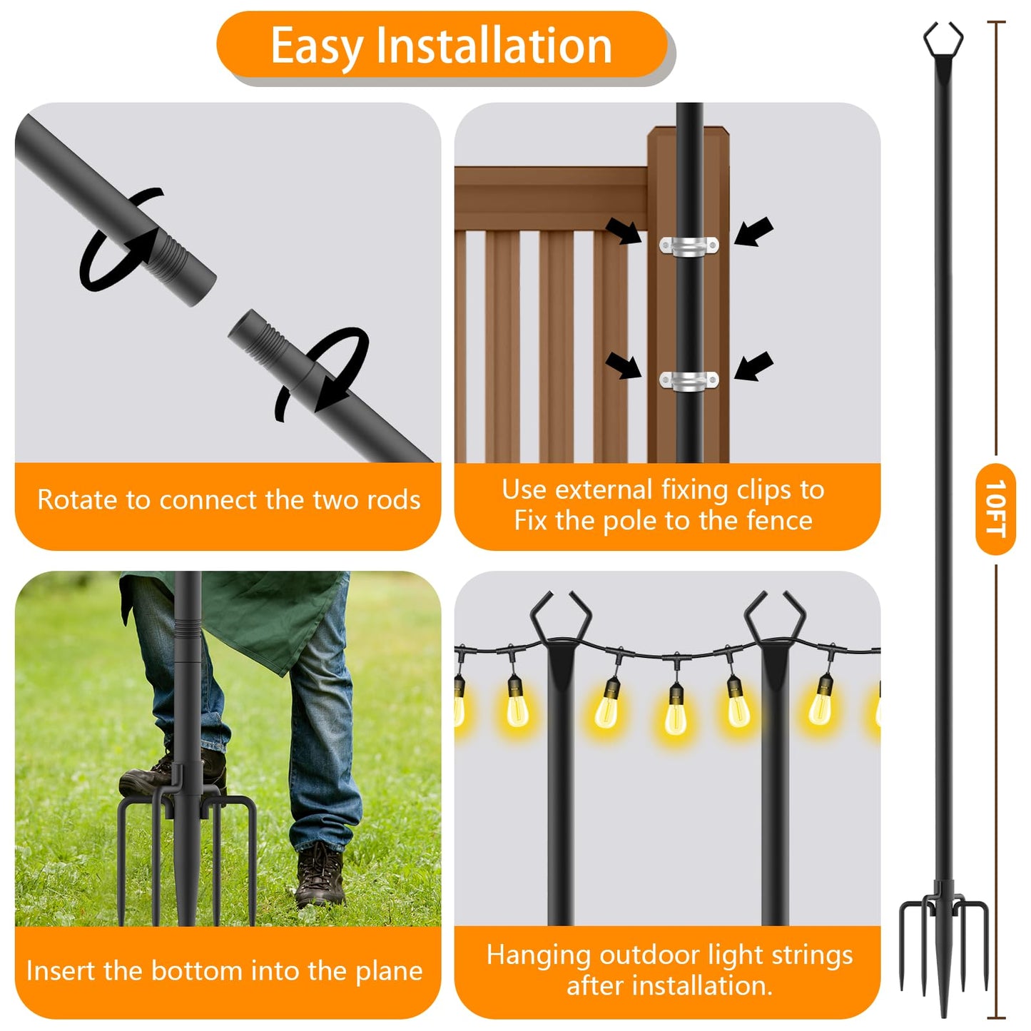 7-Pack 10FT Outdoor String Light Poles, Rustproof Metal with Fork Tops, Heavy-Duty for Garden, Patio, Backyard, Wedding & Party