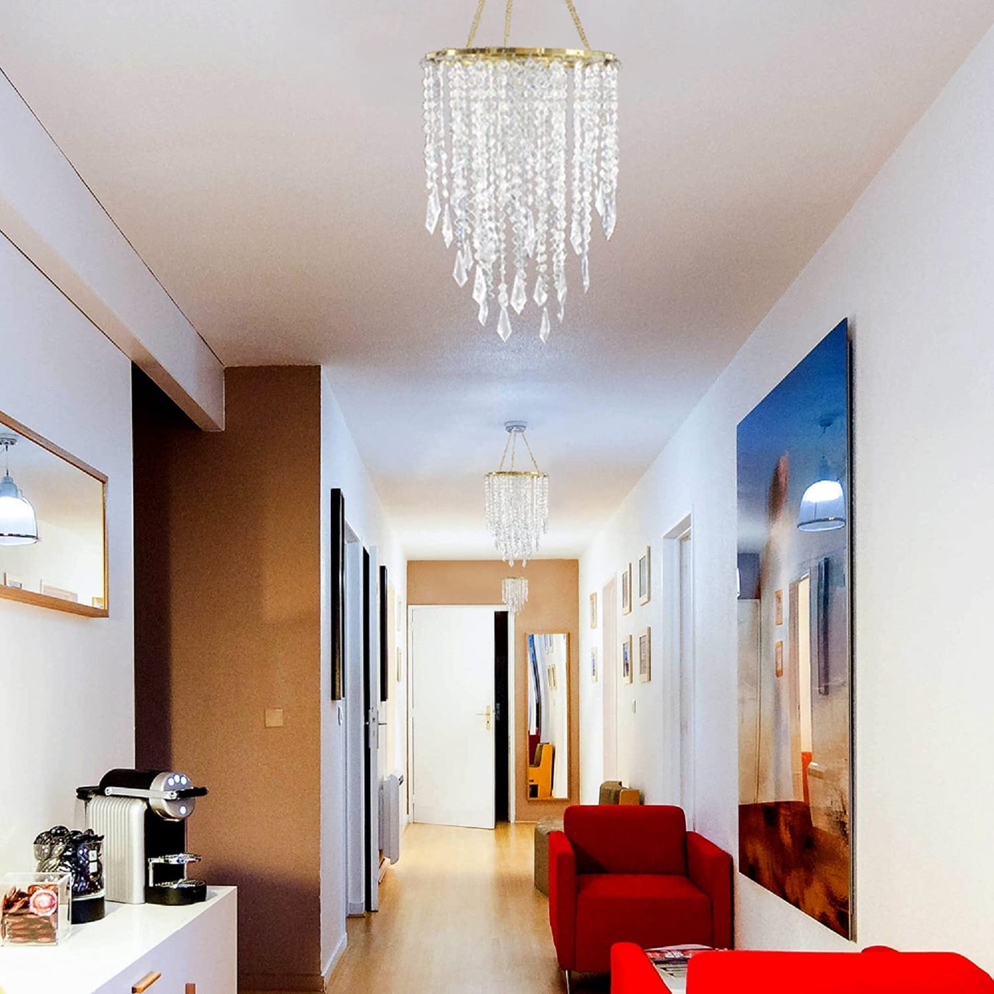 Cioceen Acrylic Chandelier Ceiling Light Shade Beaded Hanging Pendant Lampshade with Gold Frame for Bedroom for Wedding Party H12.9" X W8.7" 3 Tiers