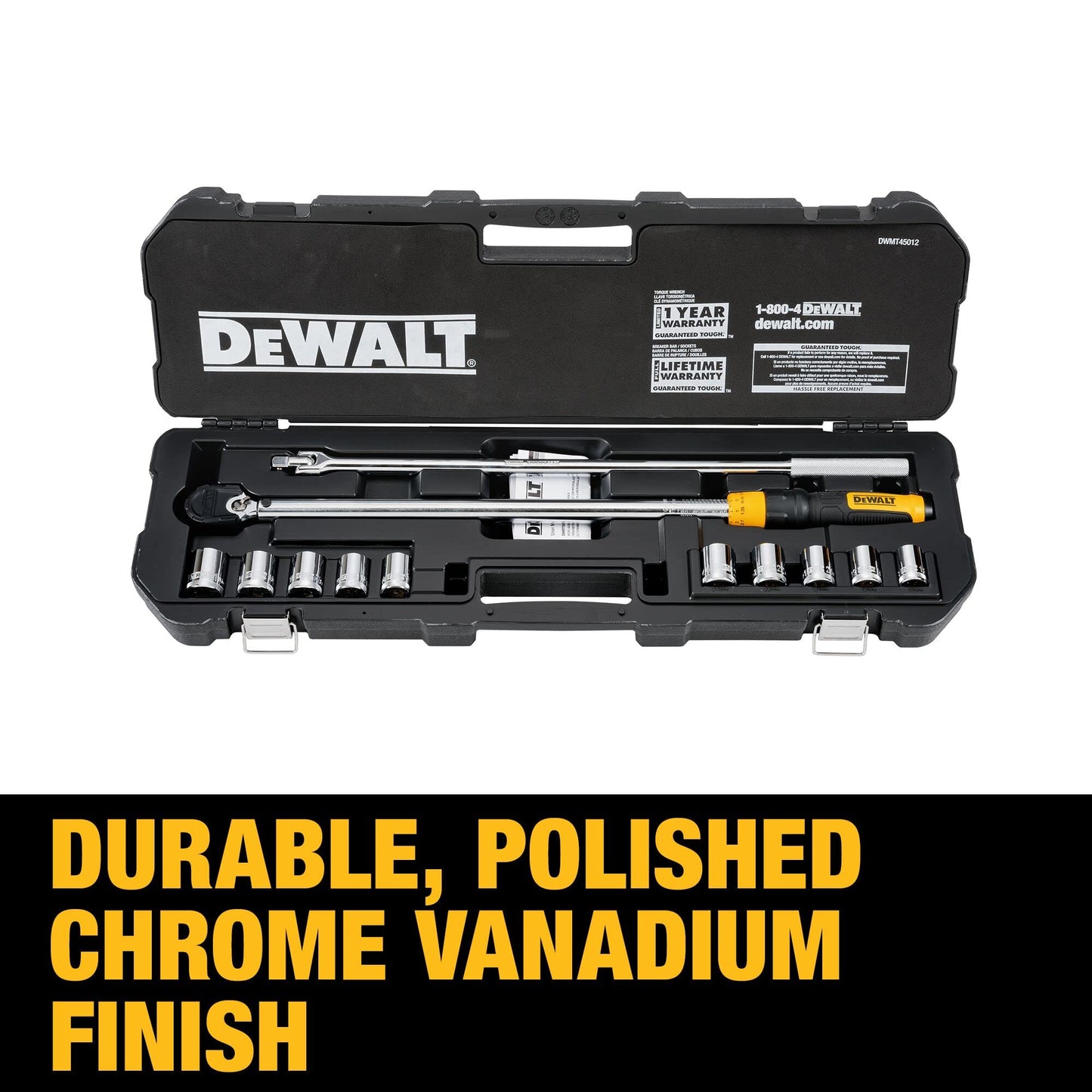 DEWALT Torque Wrench Tool Set, Tire Change Kit, 50-250 FT-LB, 12 Piece with Storage Case (DWMT45012)