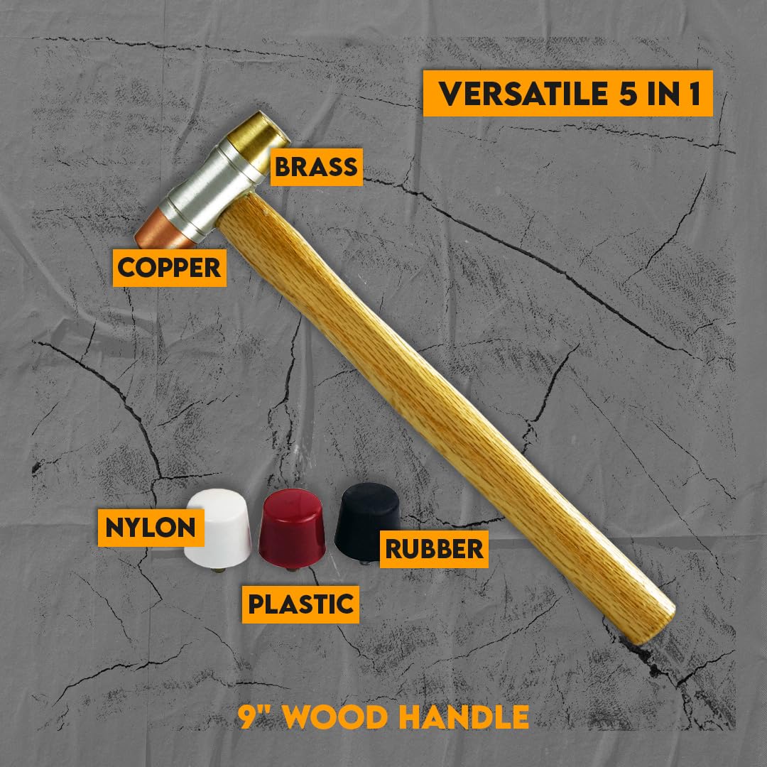 SE 5-IN-1 Dual Interchangeable Hammer - Threaded Copper, Brass Faces - 9-inch Gunsmithing Hammer - 8355HH
