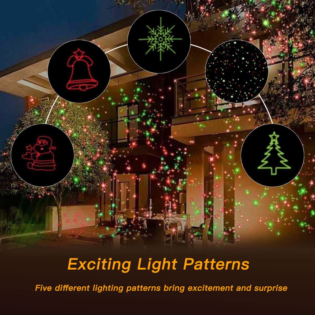 Christmas Laser Lights Projector, Red & Green Star Show Landscape Spotlight with Festive Patterns for Indoor Outdoor Garden Patio Wall