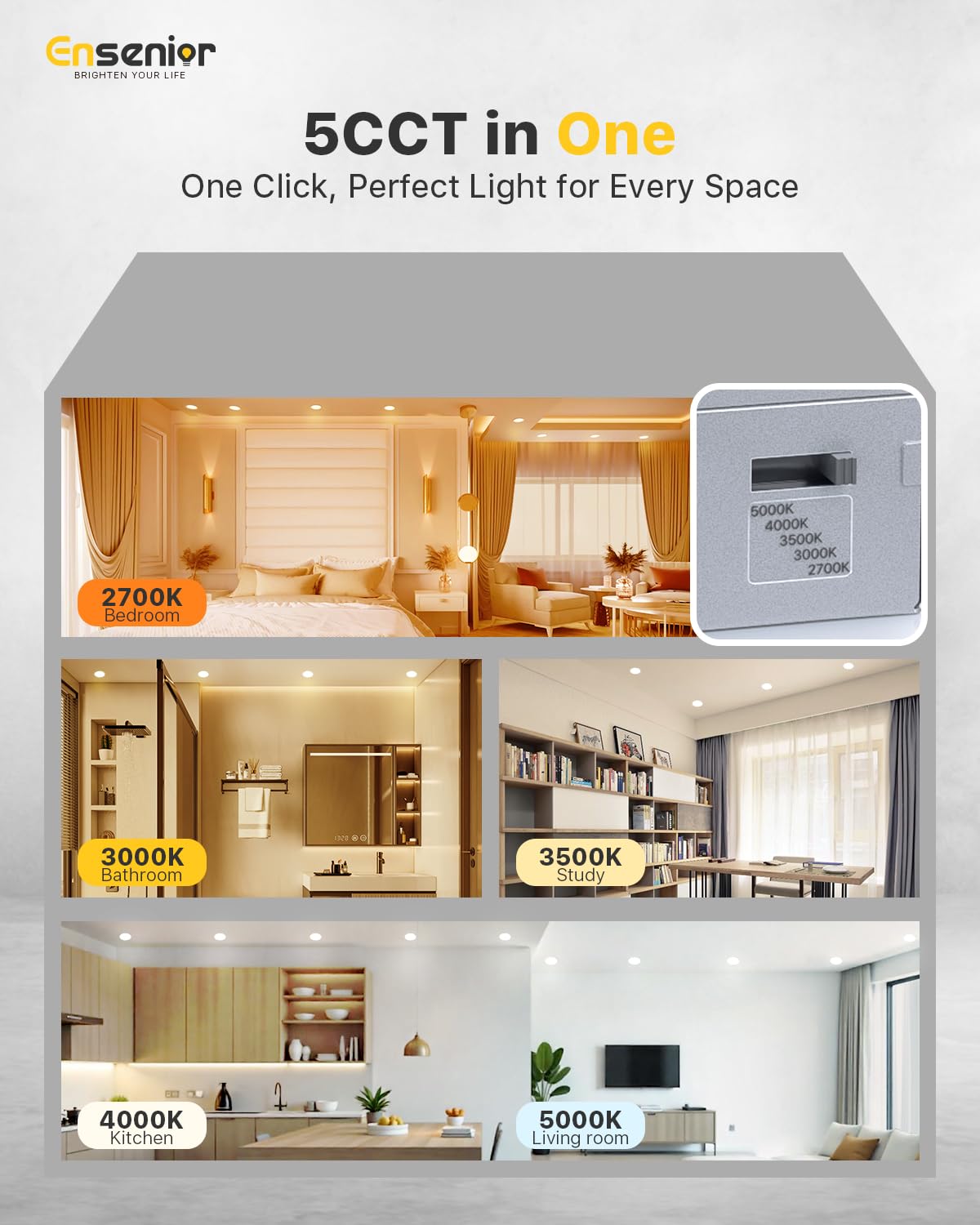 Ensenior 48-Pack 6" LED Recessed Canless Lights, Dimmable 2700-5000K 5CCT, 12W 120V, 1200LM, Damp Rated, Ultra-Thin Ceiling Light