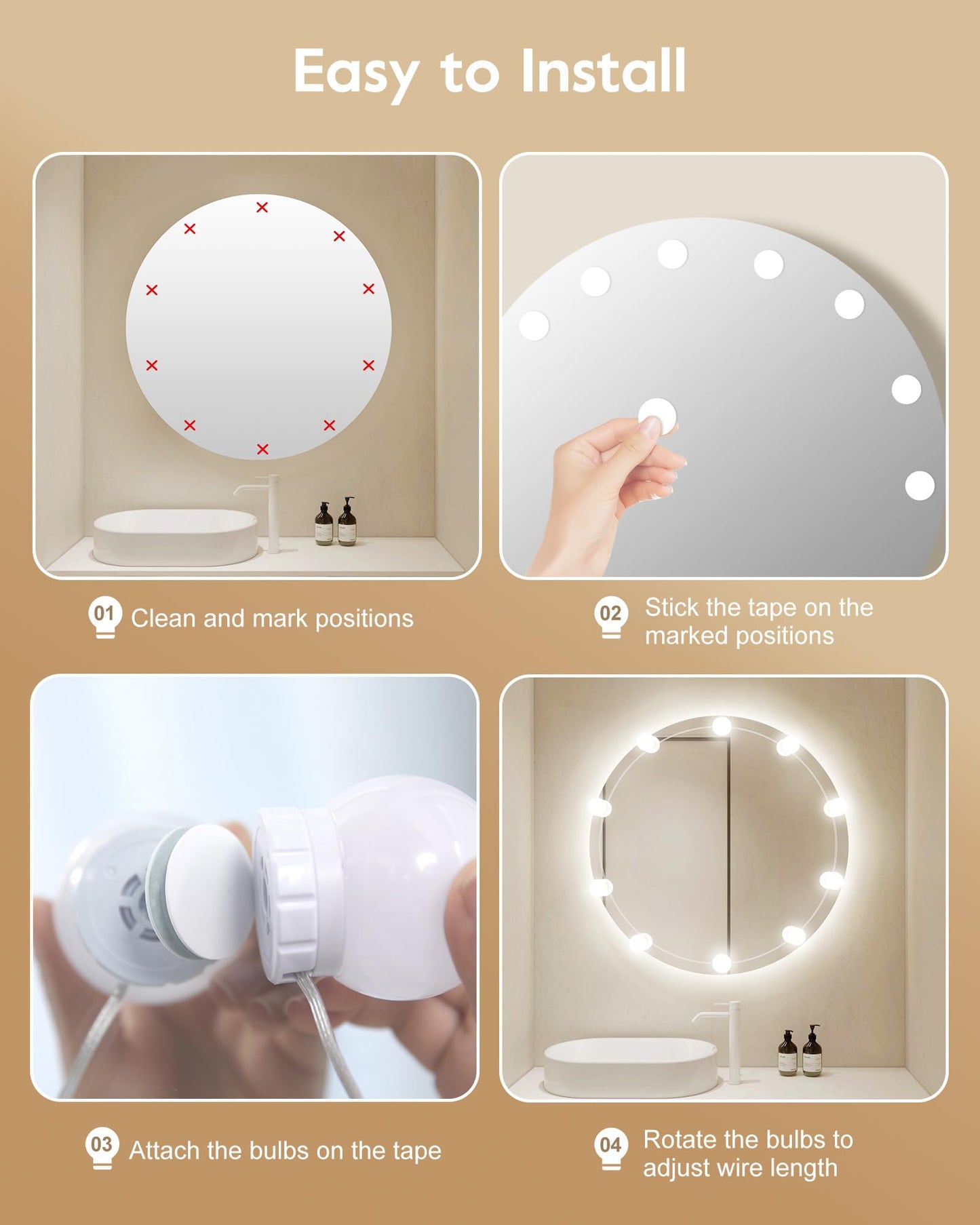 Hollywood Style LED Vanity Light Kit with 10 Dimmable Bulbs for Makeup & Dressing Table – White Strip, Plug-In (No Mirror)