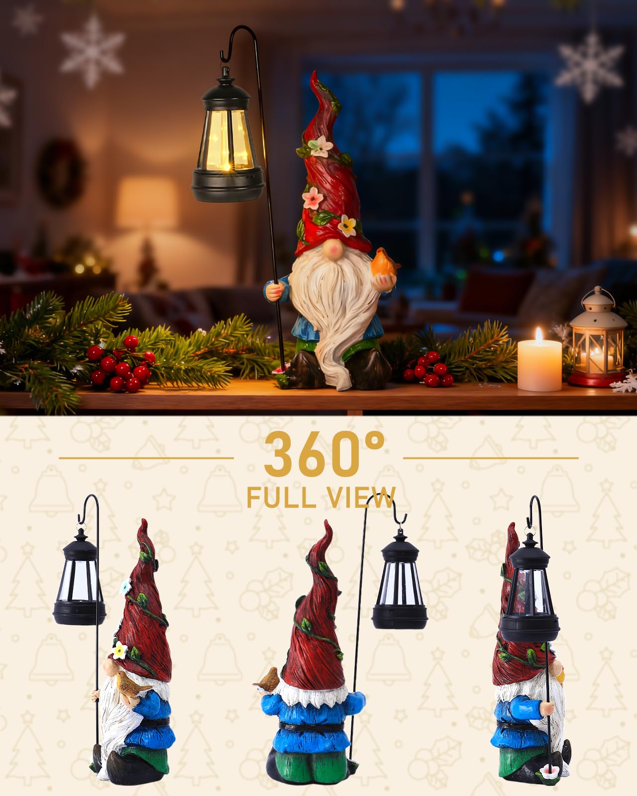 Pohabery Christmas Gnomes Outdoor Statue with Solar Lights – Garden & Patio Decor, Yard Gnomes, Holiday Gifts for Women & Mom