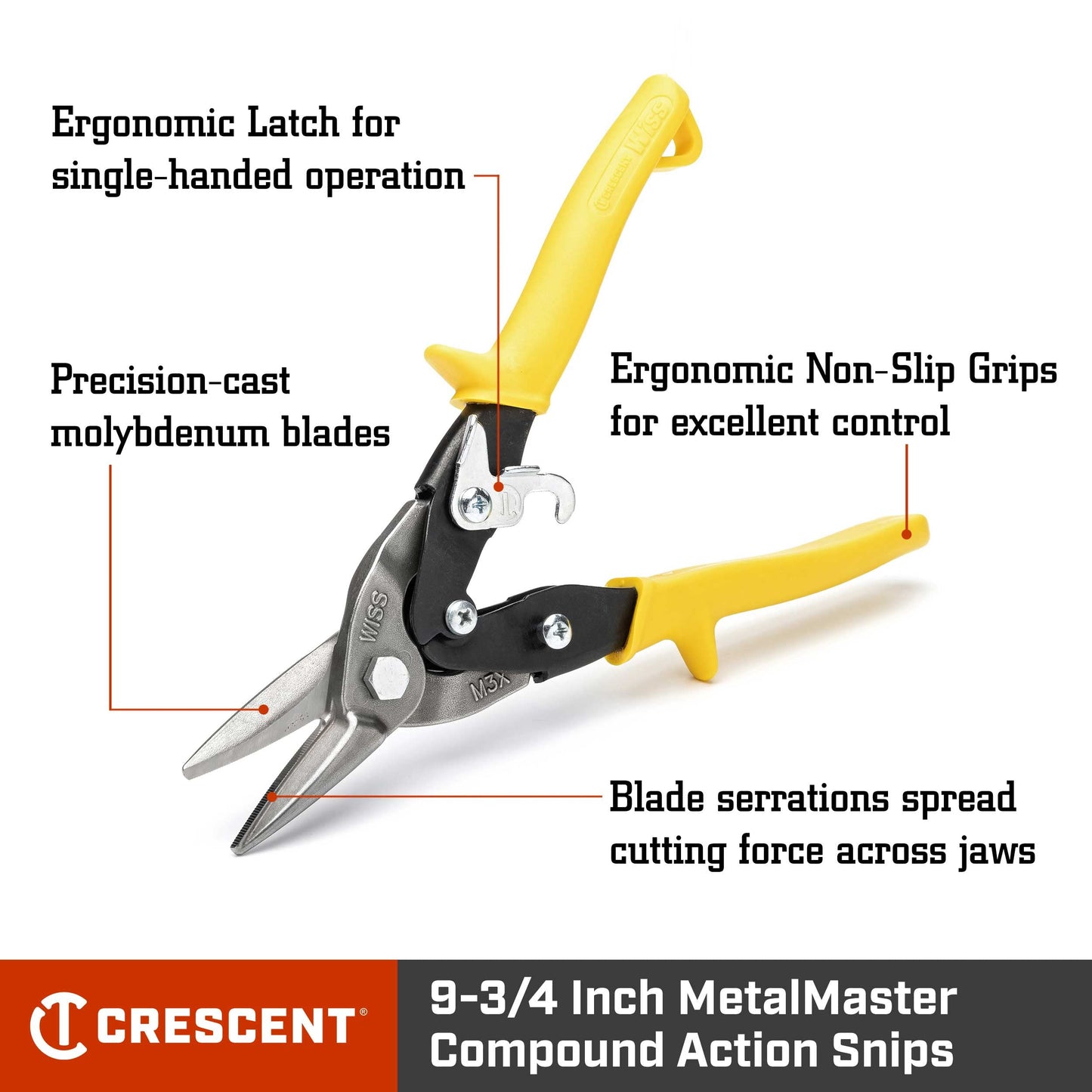 Crescent Wiss 9-3/4 Inch MetalMaster Compound Action Snips - Straight, Left and Right Cut - M3R
