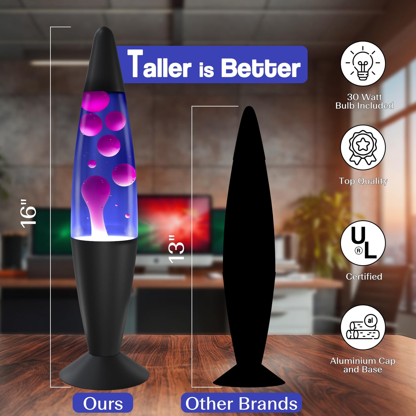 JAMBO 16" Purple Liquid Lamp with White & Pink Wax – Relaxing Magma Night Light for Living Room, Bedroom, Office, Teens & Kids Home Decor