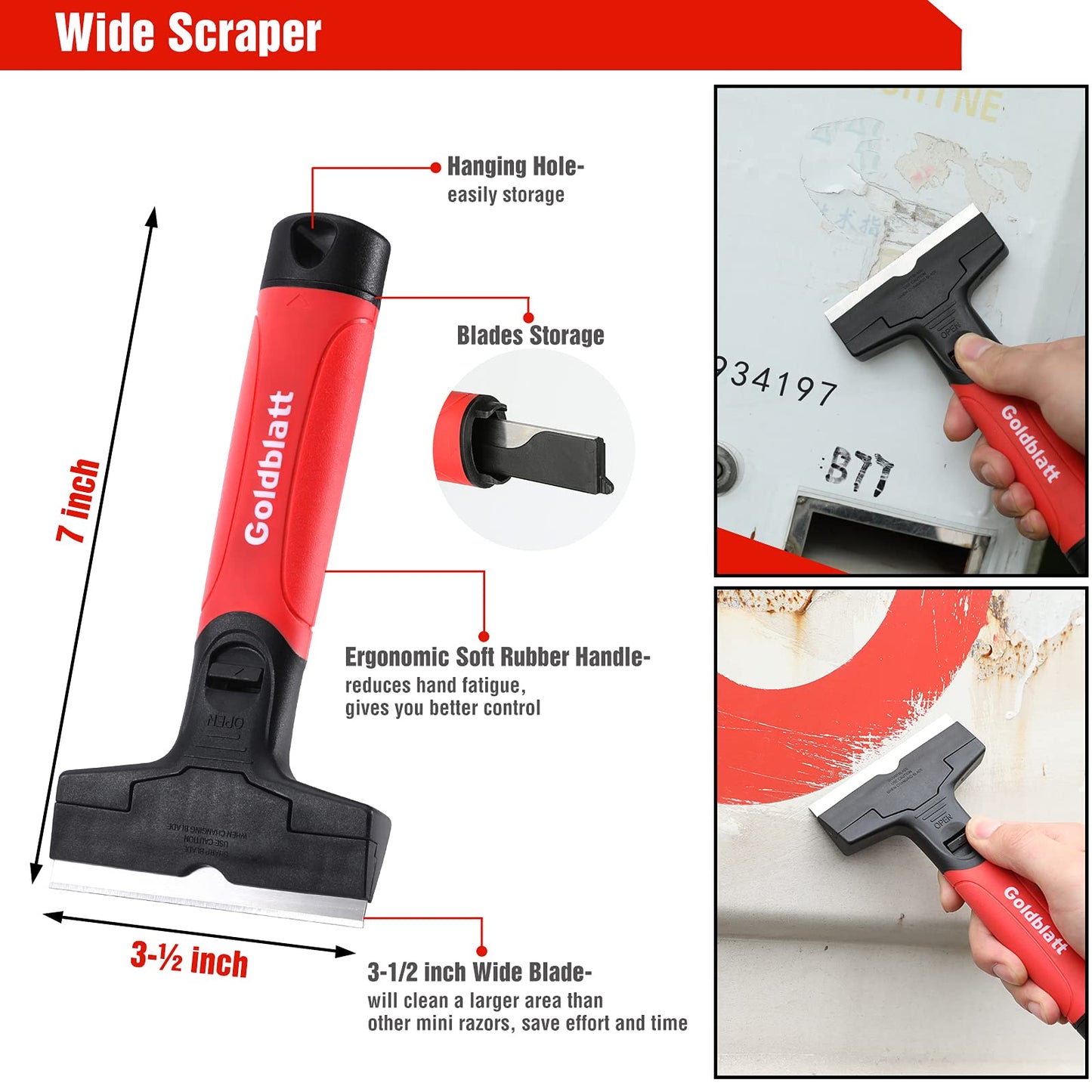 Goldblatt 2-Piece Razor Blade Scraper with 20 Blades, Tool for Glass, Windows, Decals, Stickers, Labels, Caulk & Adhesive Removal