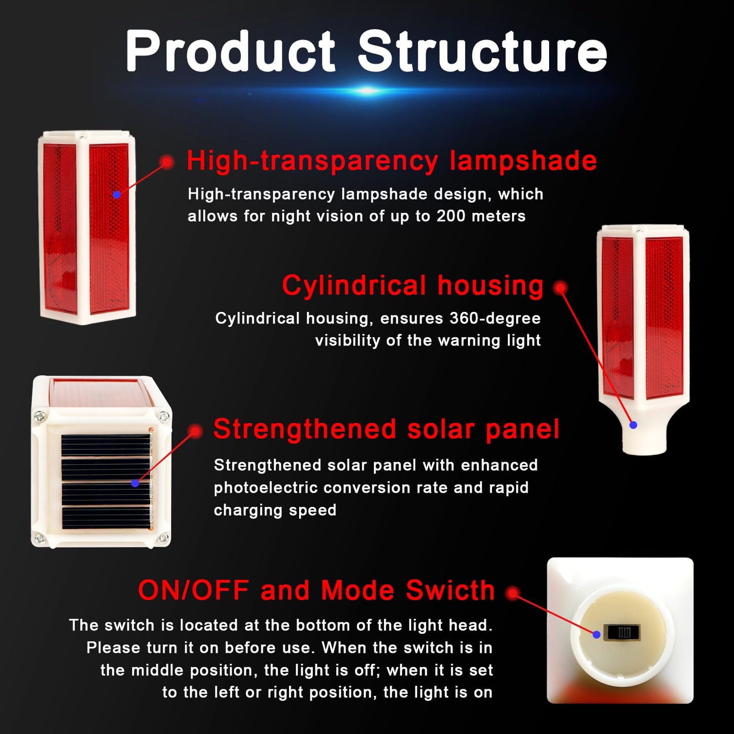 Aolyty Solar LED Driveway Marker Lights, 30" Waterproof Reflective Warning Flash Light, 2 Modes for Yard, Road, Parking Safety