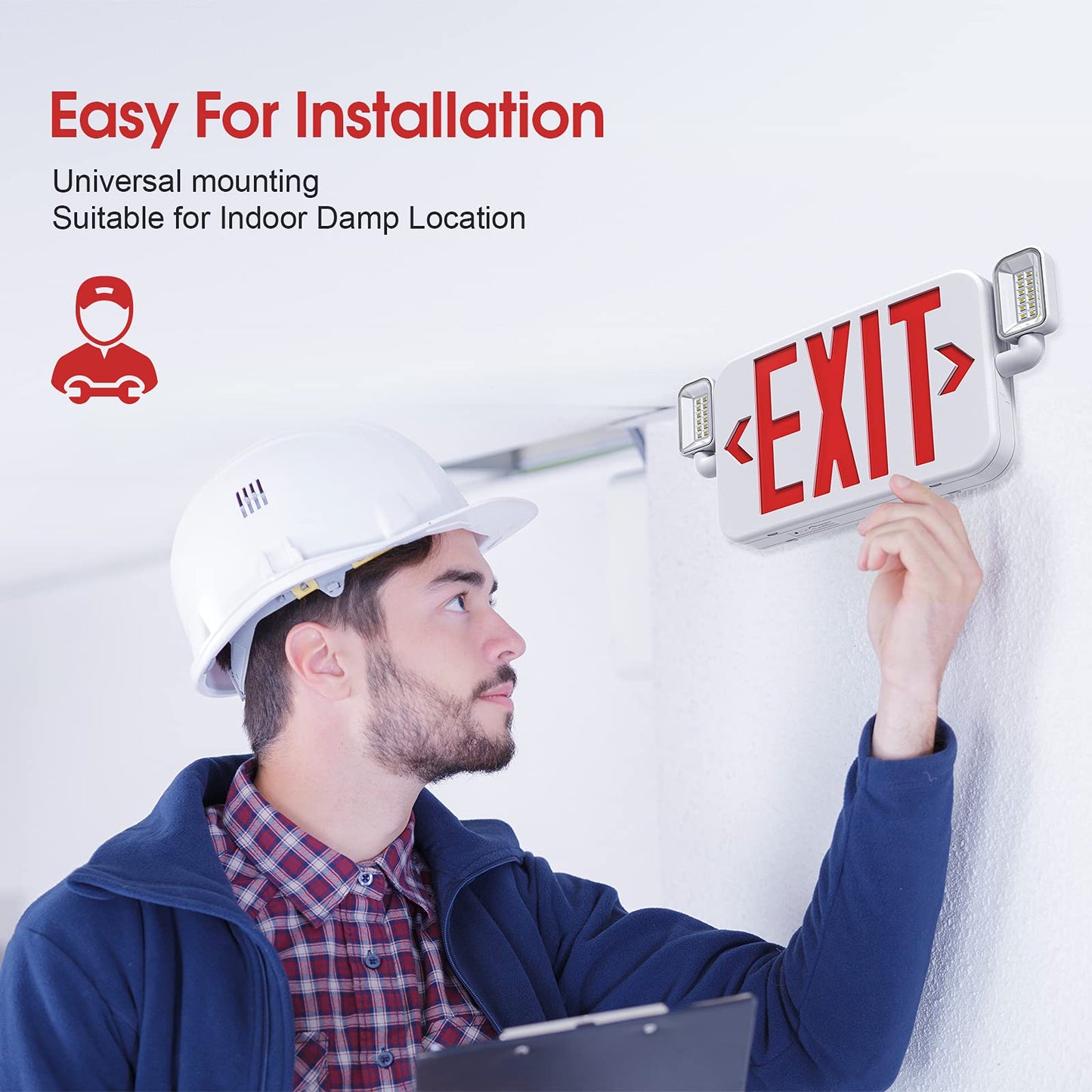 SITISFI LED Emergency Exit Sign Light with 2 Adjustable Heads & Backup Battery, US Red Letter, UL 924, AC120/277V, 2-Pack