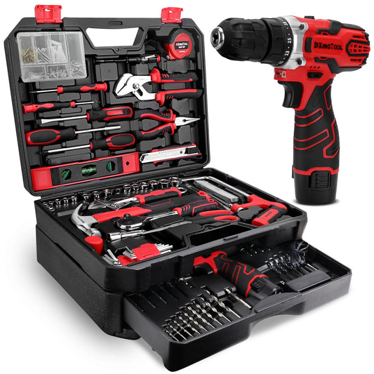 KingTool 276-Piece Tool Set with 12V Cordless Drill, Driver, Drill Bits & Toolbox with Drawer – Ideal for Home, DIY & Handyman