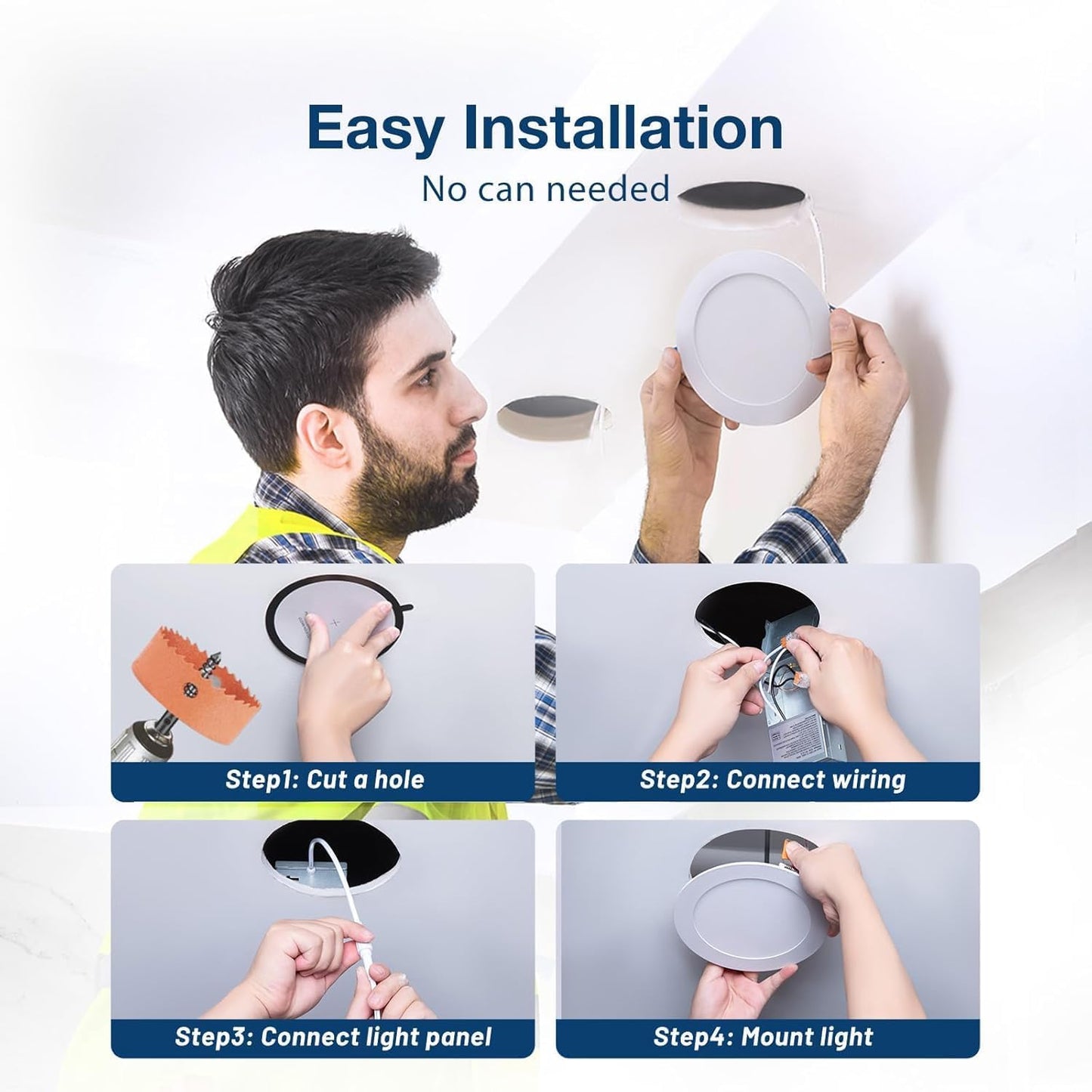 Amico 4-Pack 6" Ultra-Thin LED Recessed Ceiling Light, 5CCT 12W Dimmable Canless Downlight, 1050LM, ETL & FCC, Junction Box