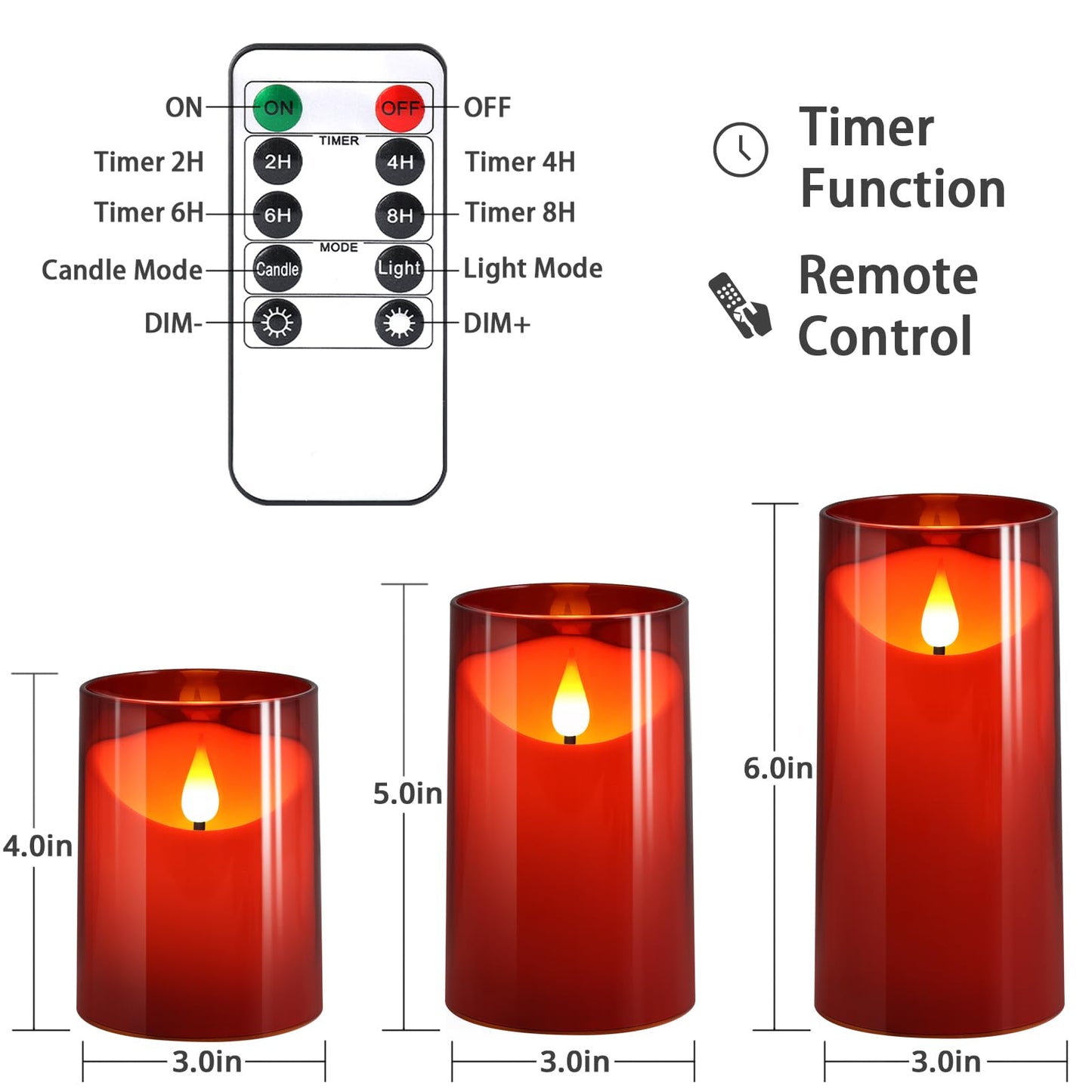 NURADA Flameless LED Candles 3-Pack with Remote & Timer, 3D Wick Battery Operated Pillars for Wedding, Birthday, Christmas, Valentine’s