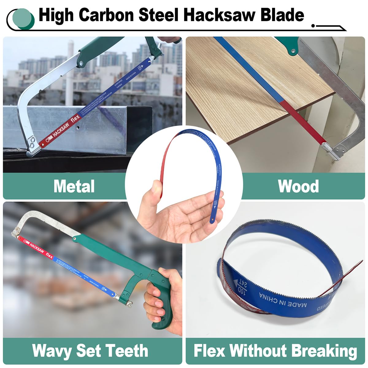 10 Pack Hacksaw Blades, High Speed 24 Tpi - 12" Length Hacksaw Blades 12 Inch Metal