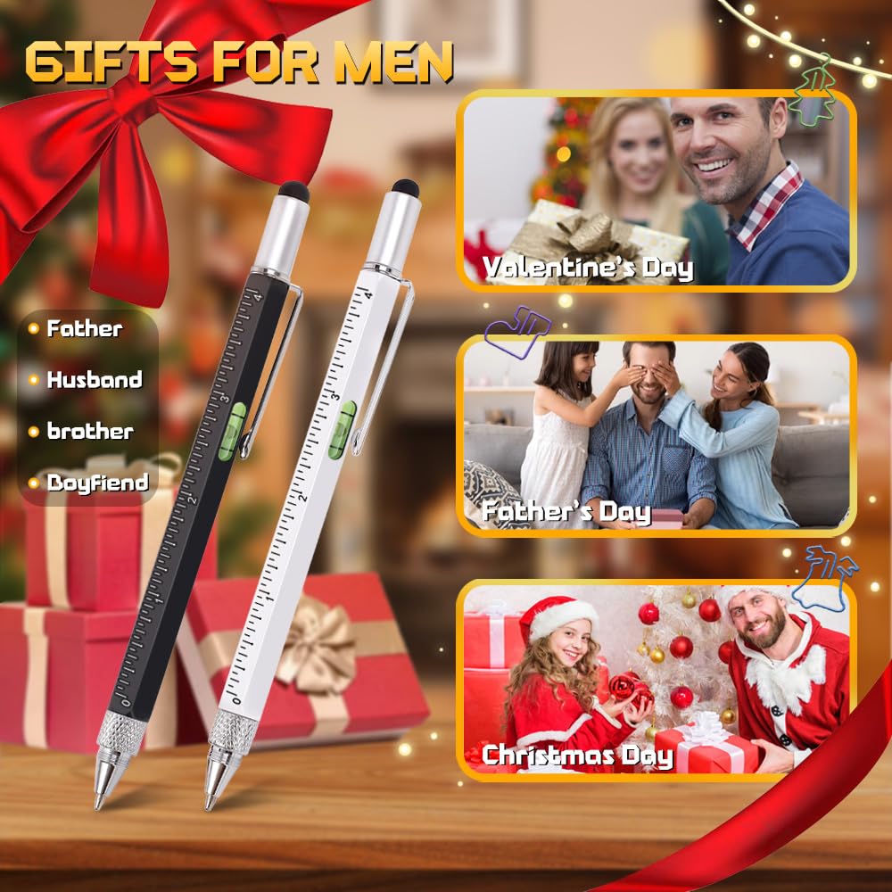 9-in-1 Multitool Pen Set for Men – 2 Pens + 6 Refills, Unique Tech Gift from Wife or Daughter for Christmas, Birthday, Valentine’s