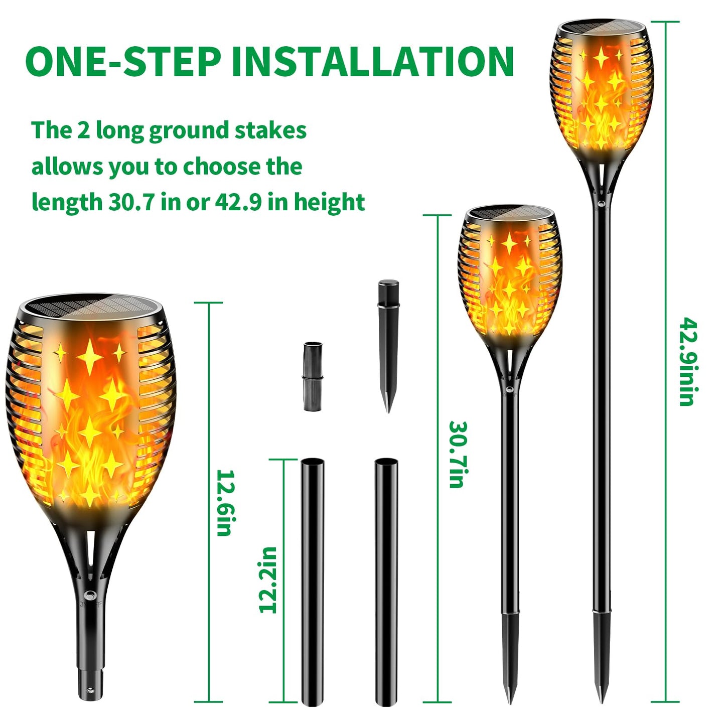 YoungPower 43'' Large Solar Torch Lights Flickering Flames Torches, Waterproof Outdoor Flame Decoration Lighting for Yard Driveway, 2 Pack